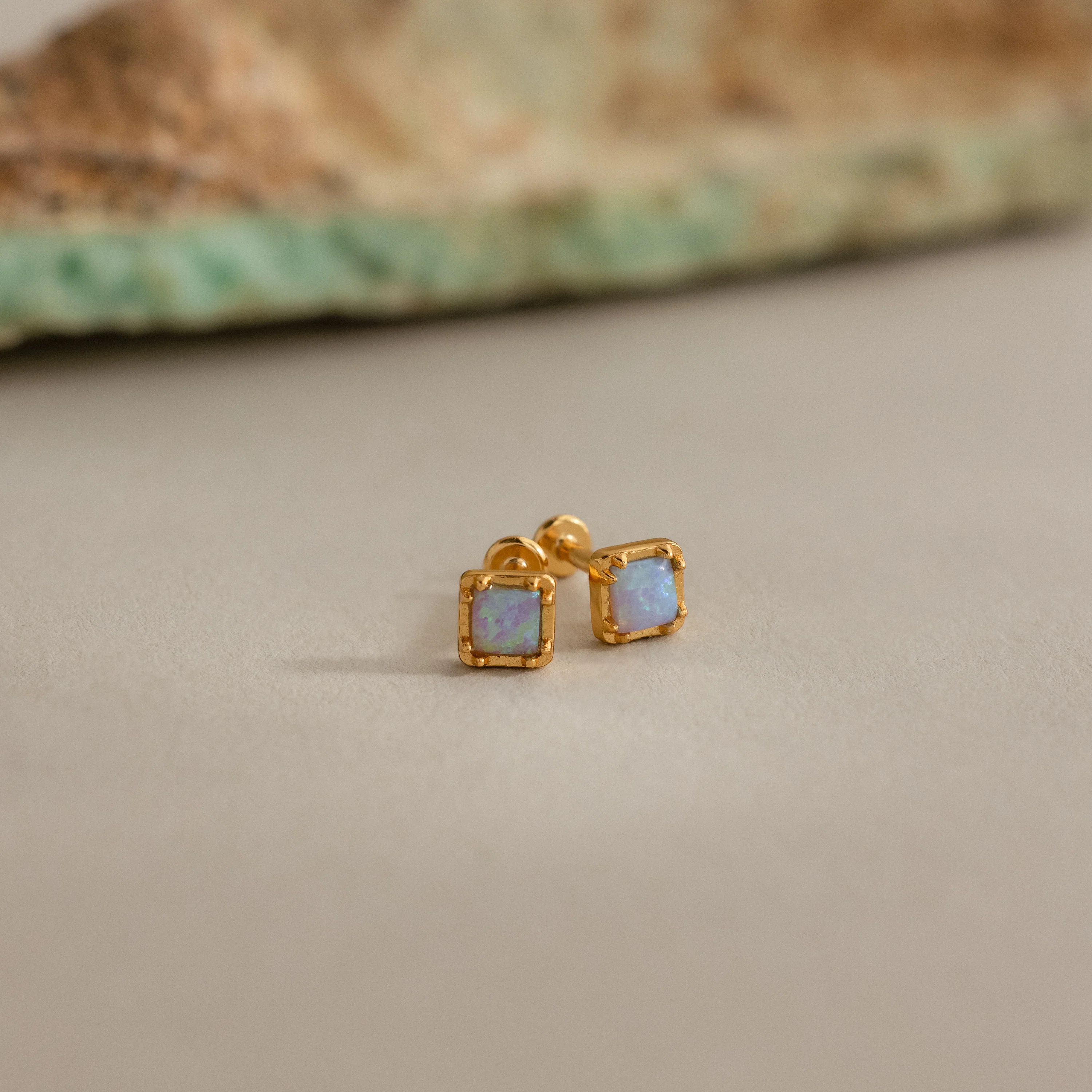 Blue Opal Prism Flatback Studs in 18K Gold - Image 5