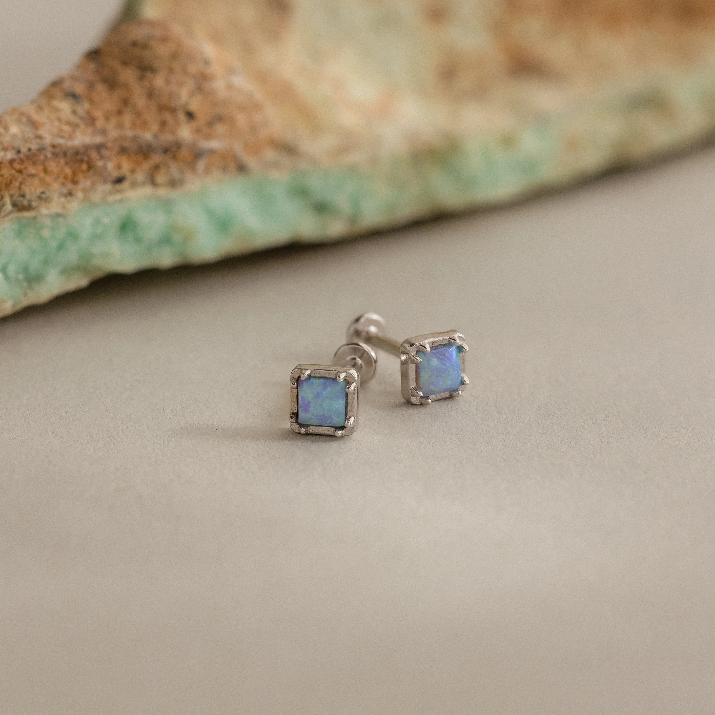 Blue Opal Prism Flatback Studs in Silver - Image 5