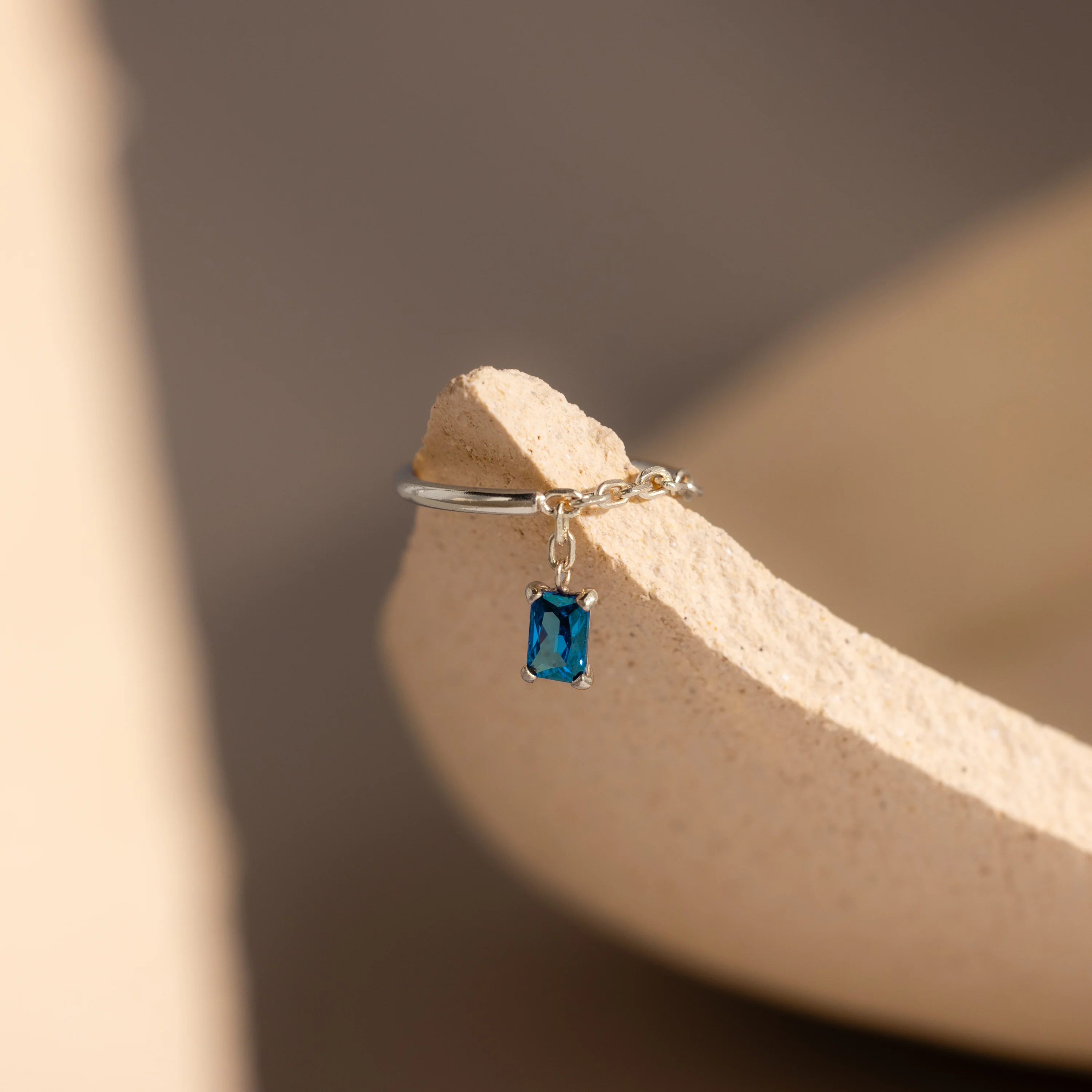 Blue Zircon Drop Chain Ring - Image 3