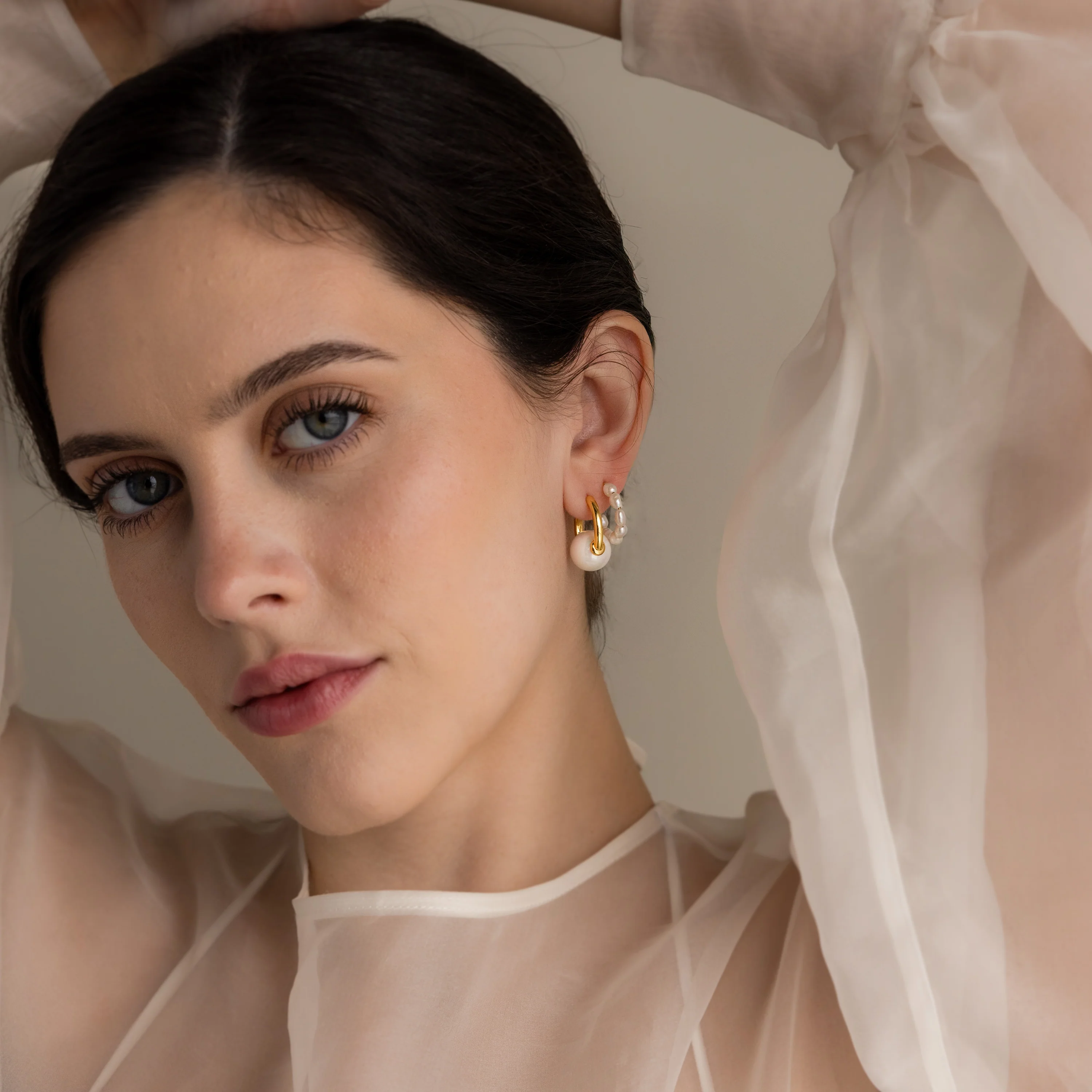 Bold Round Pearl Hoops in 18K Gold - Image 6