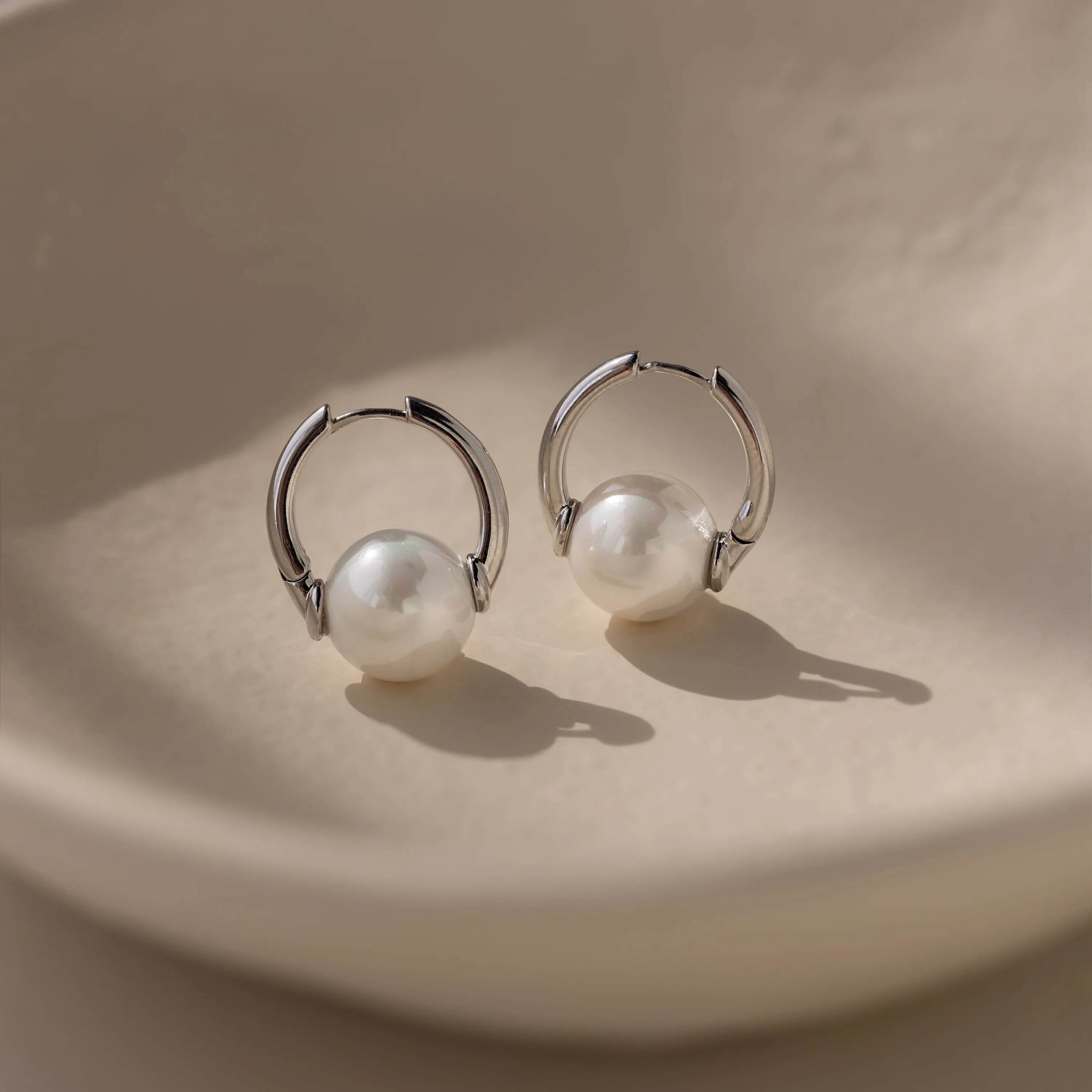 Bold Round Pearl Hoops - Image 2