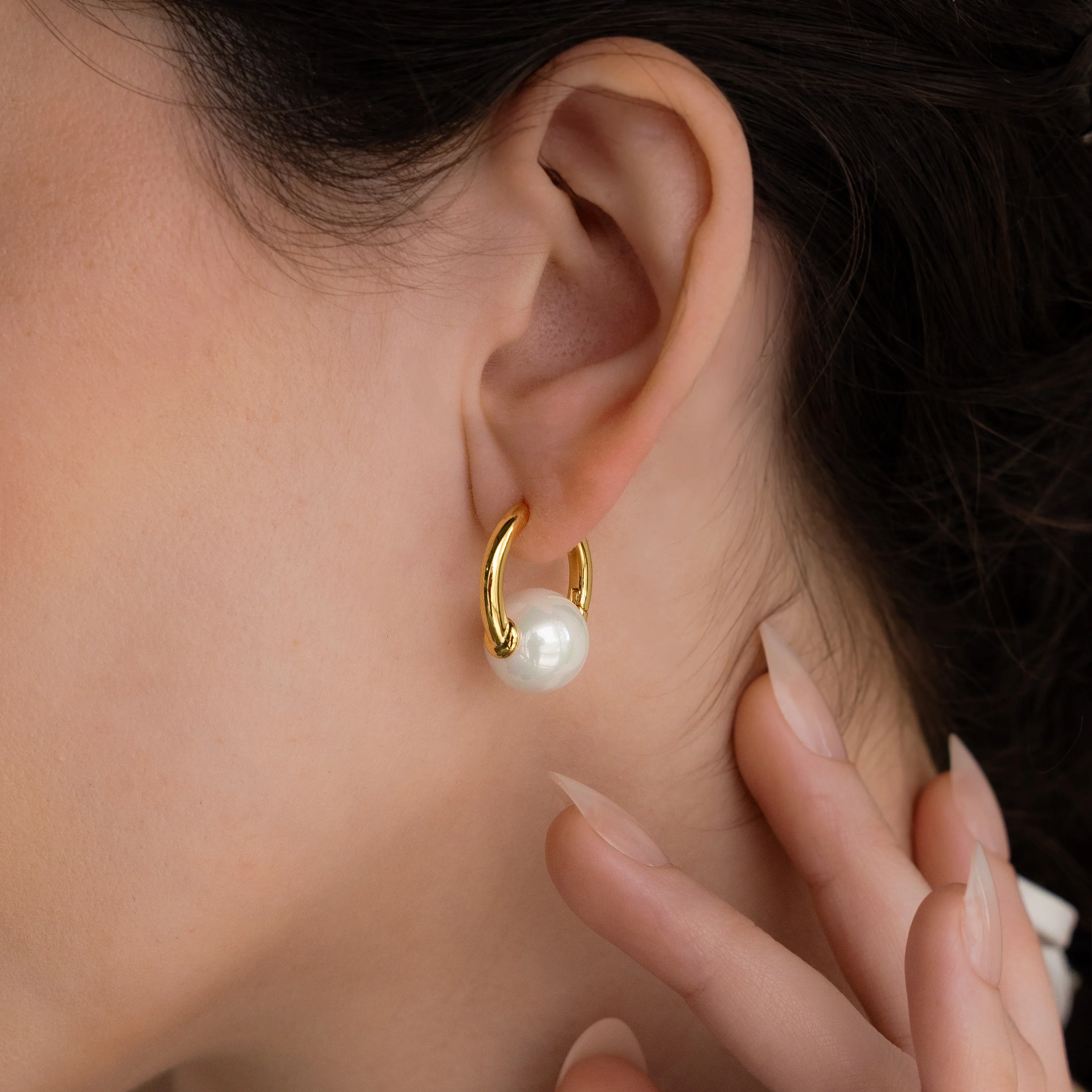 Bold Round Pearl Hoops - Image 4