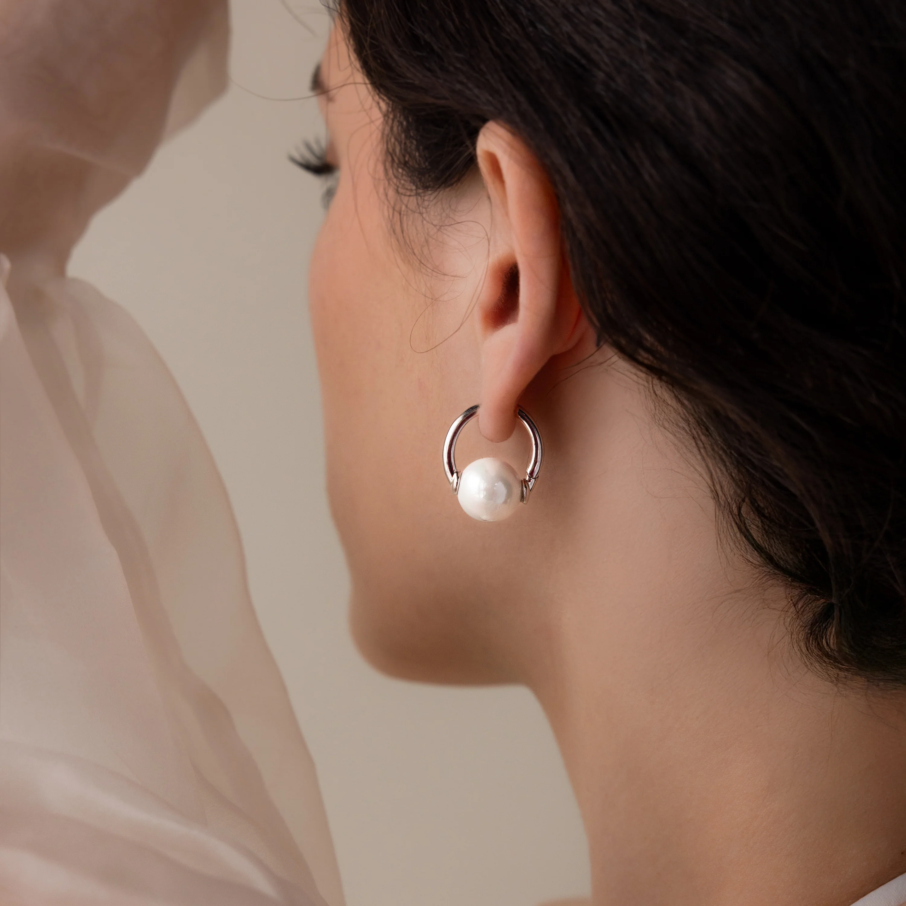 Bold Round Pearl Hoops - Image 6