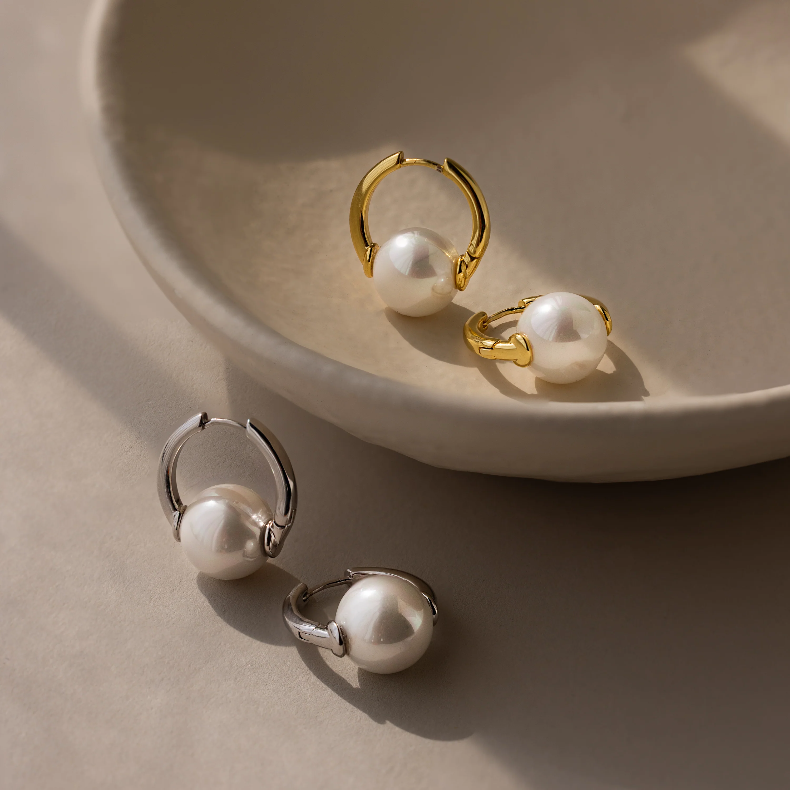 Bold Round Pearl Hoops - Image 7