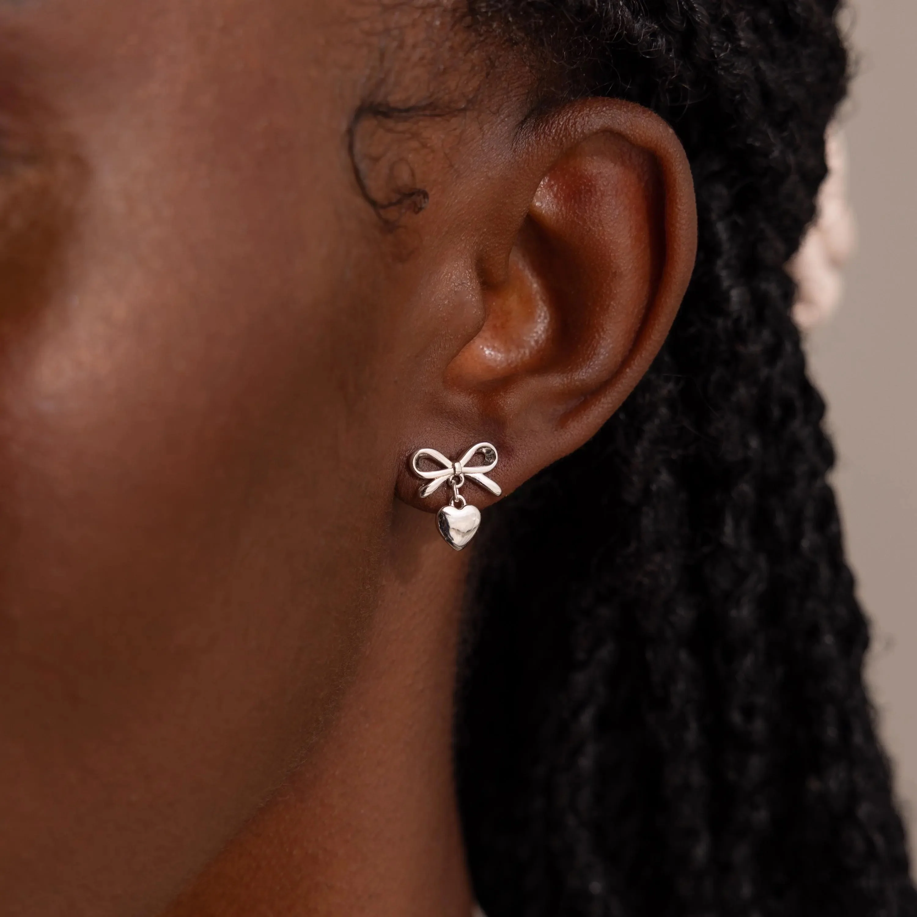 Bow Heart Studs in Silver - Image 2