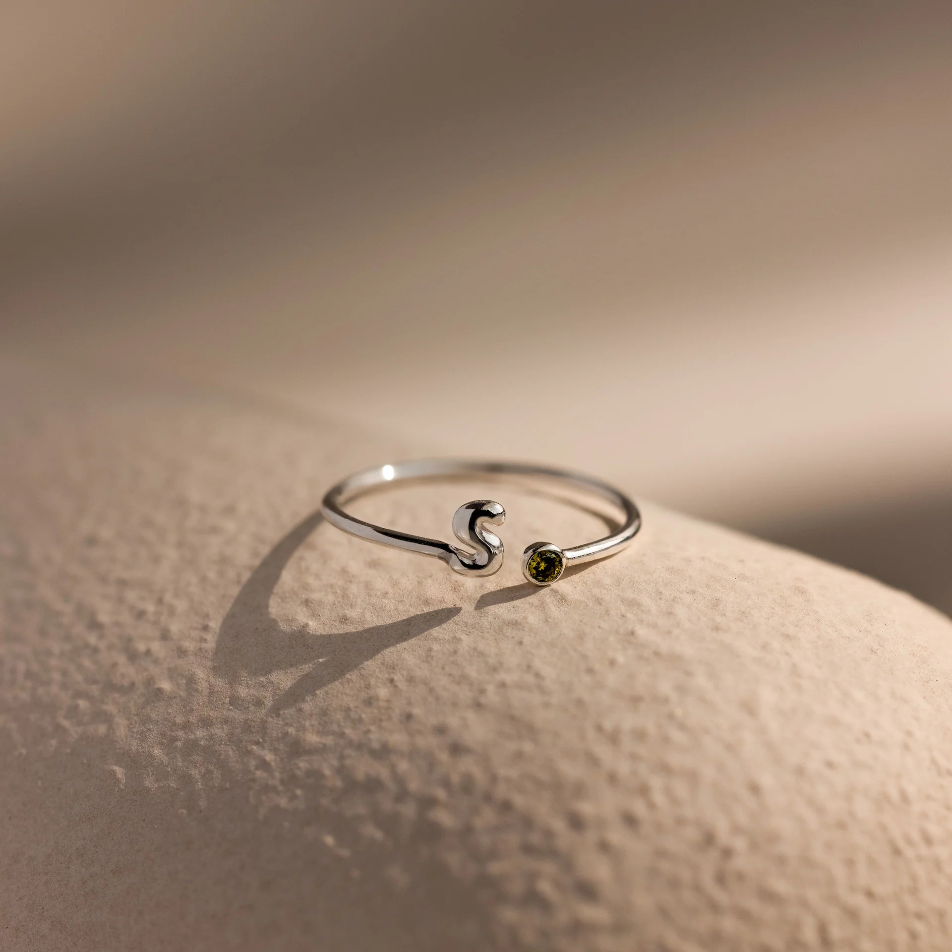 Bubble Initial Birthstone Ring in Silver