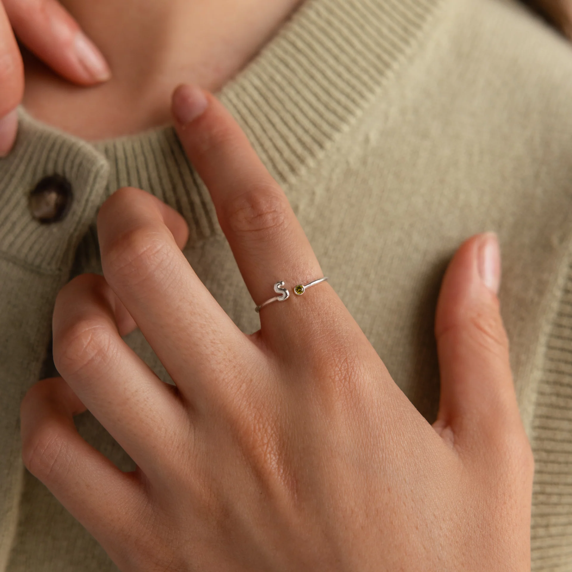 Bubble Initial Birthstone Ring in Silver - Image 2