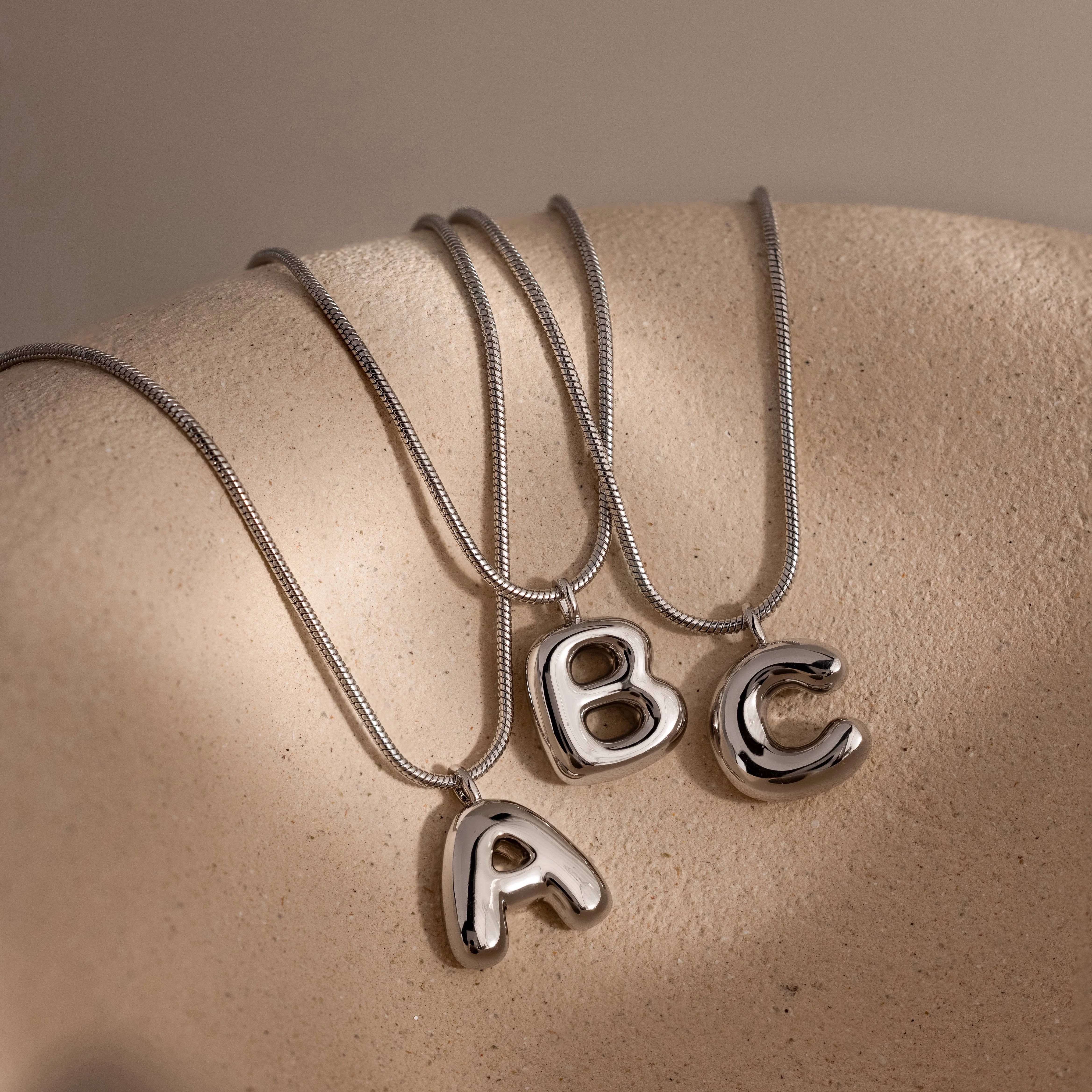 Bubble Letter Necklace in Silver