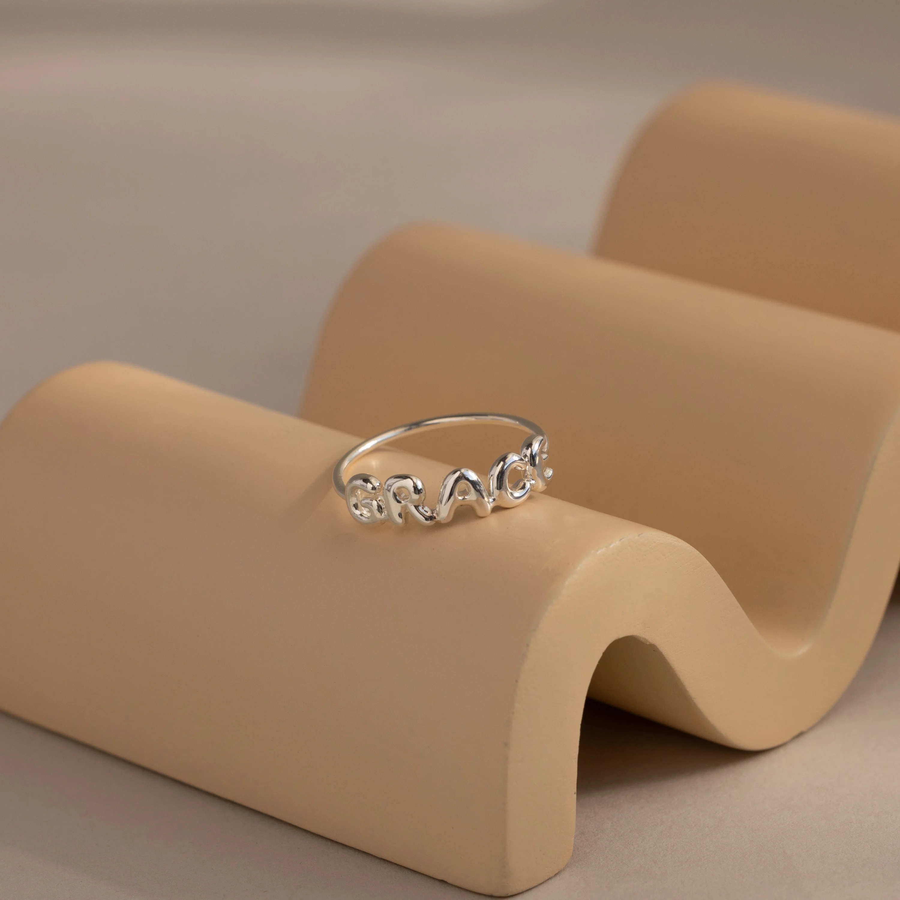 Bubble Name Ring in Silver