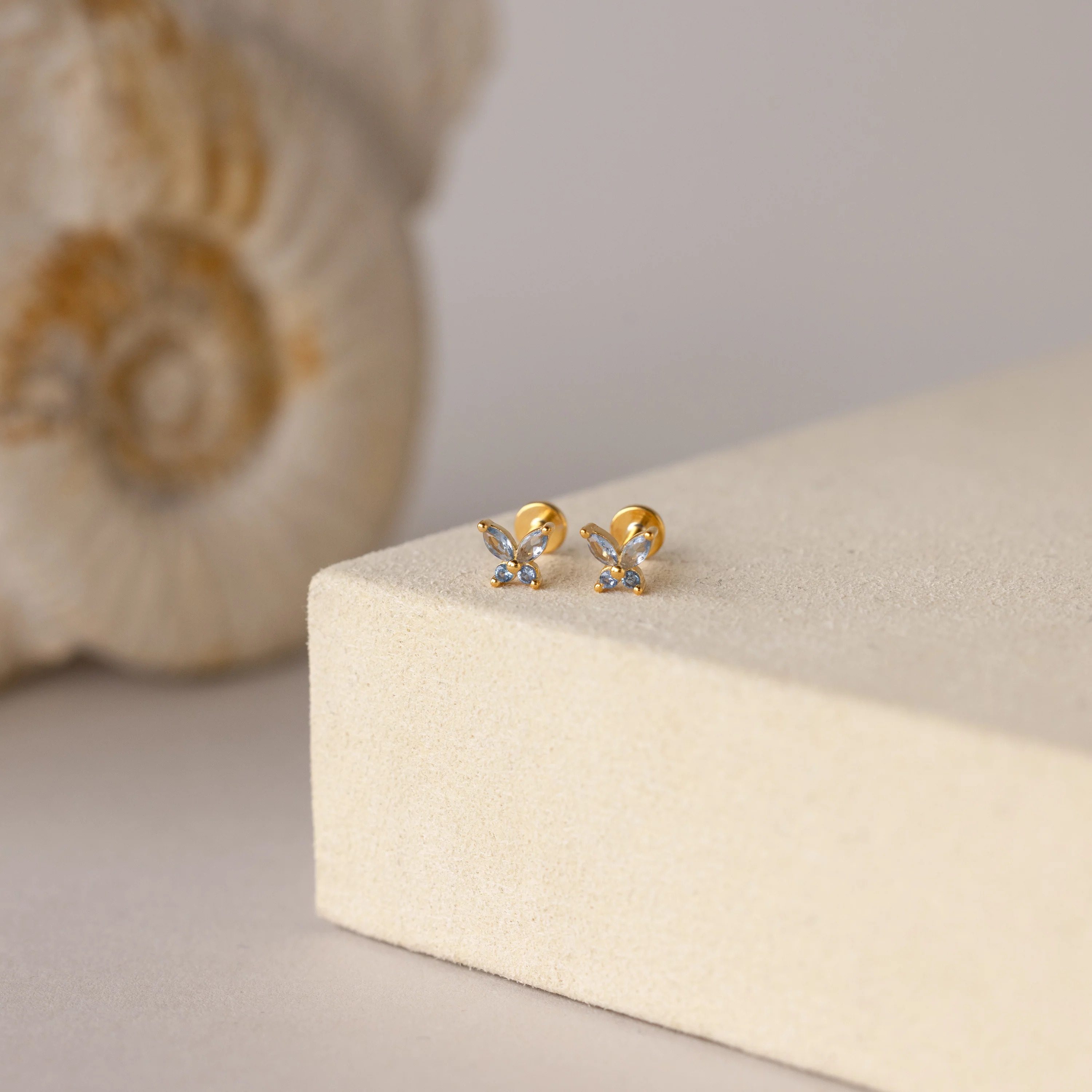 Butterfly Blue Zircon Flatback Studs