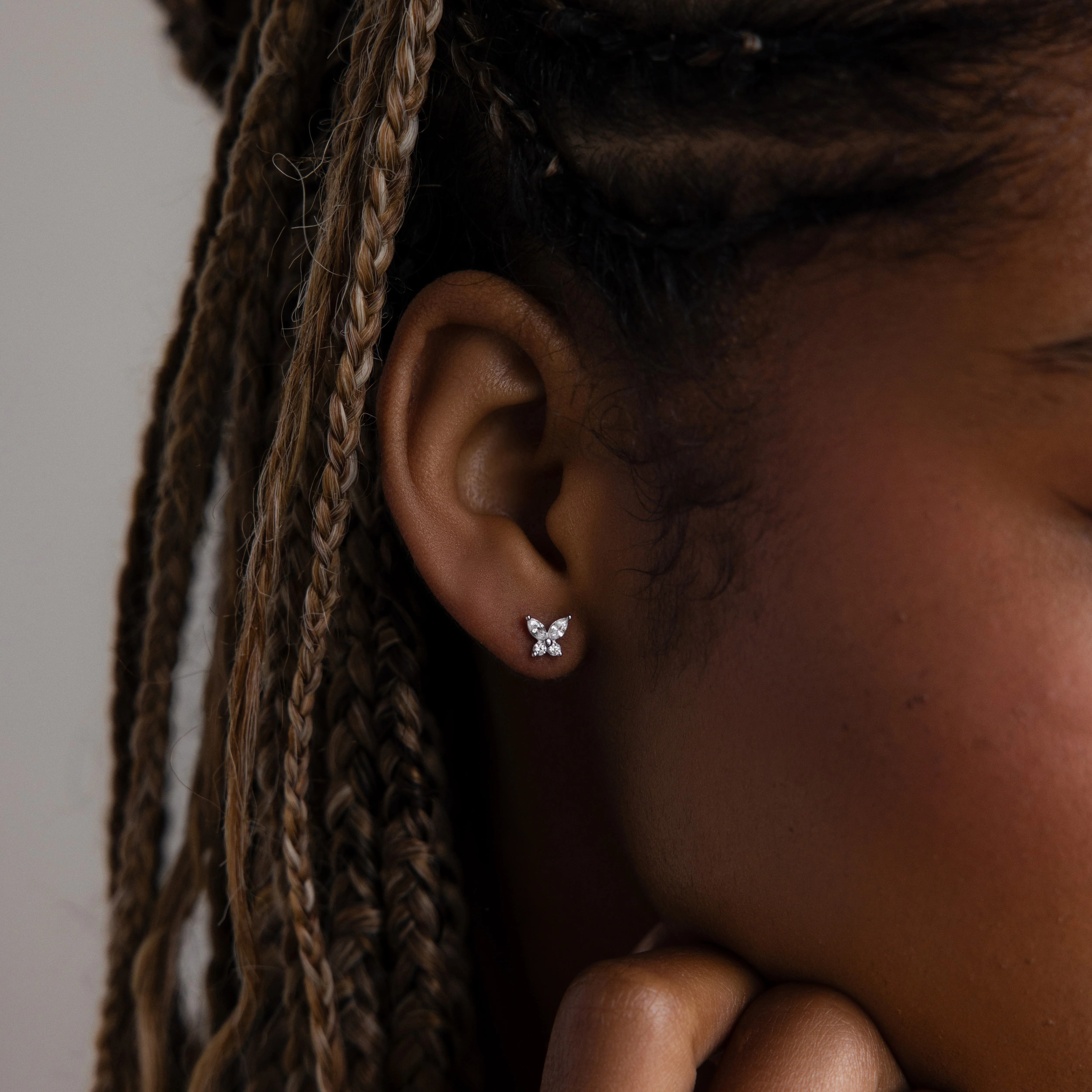 Butterfly Diamond Studs in Silver - Image 2