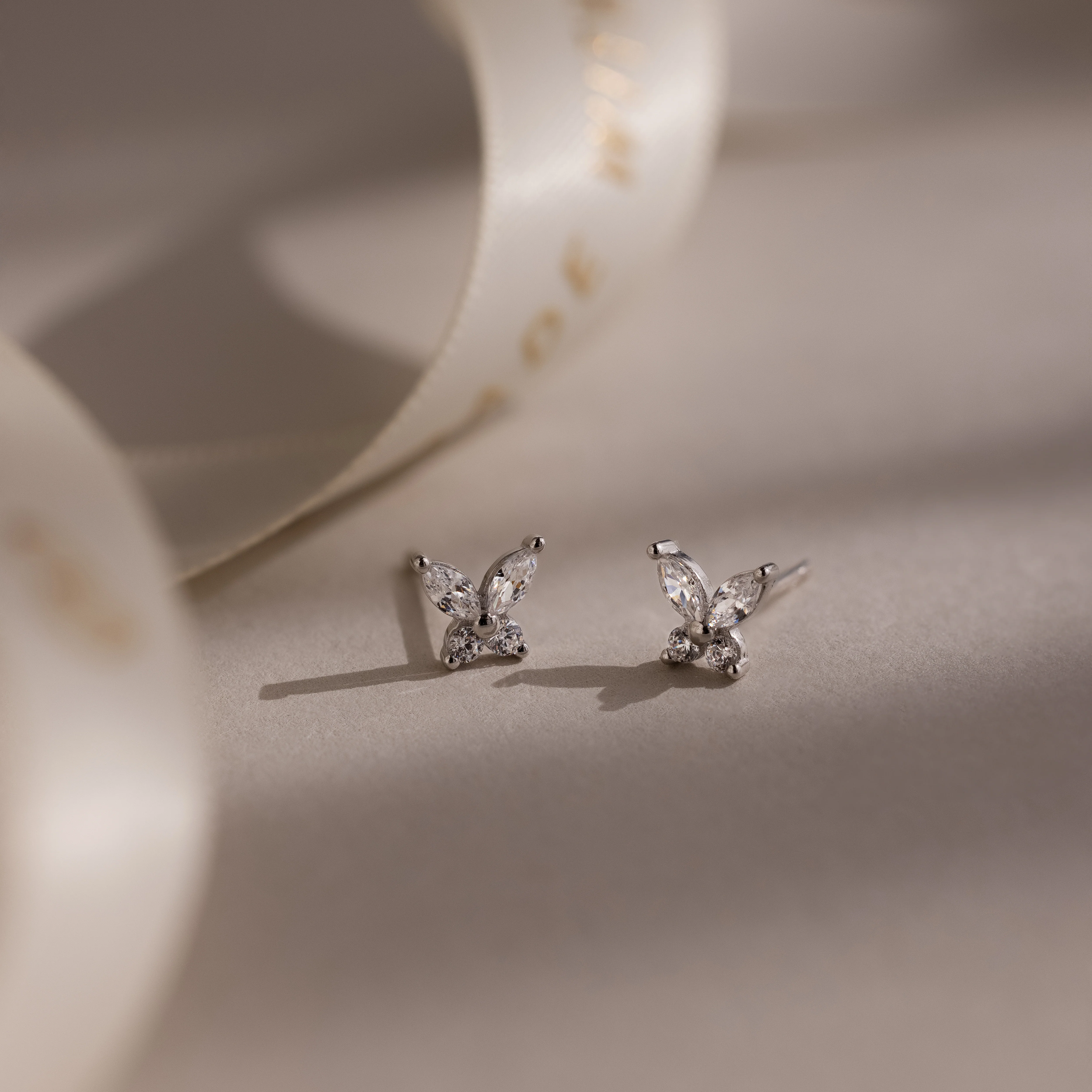 Butterfly Diamond Studs in Silver - Image 3