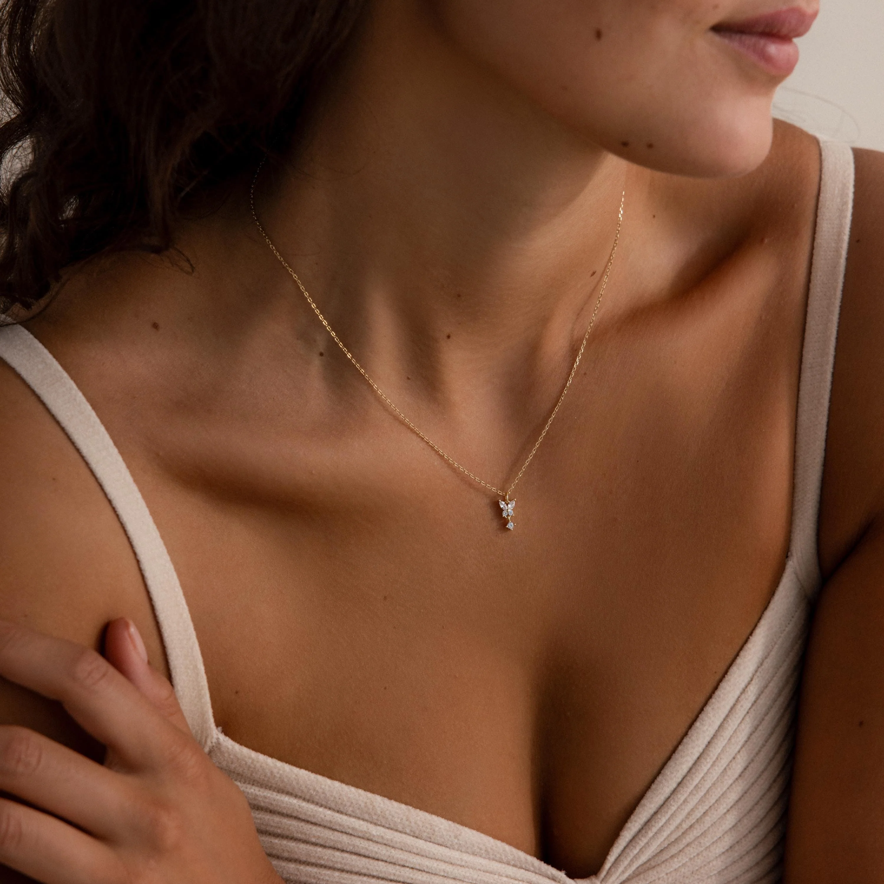 Butterfly Drop Necklace in 18K Gold - Image 5