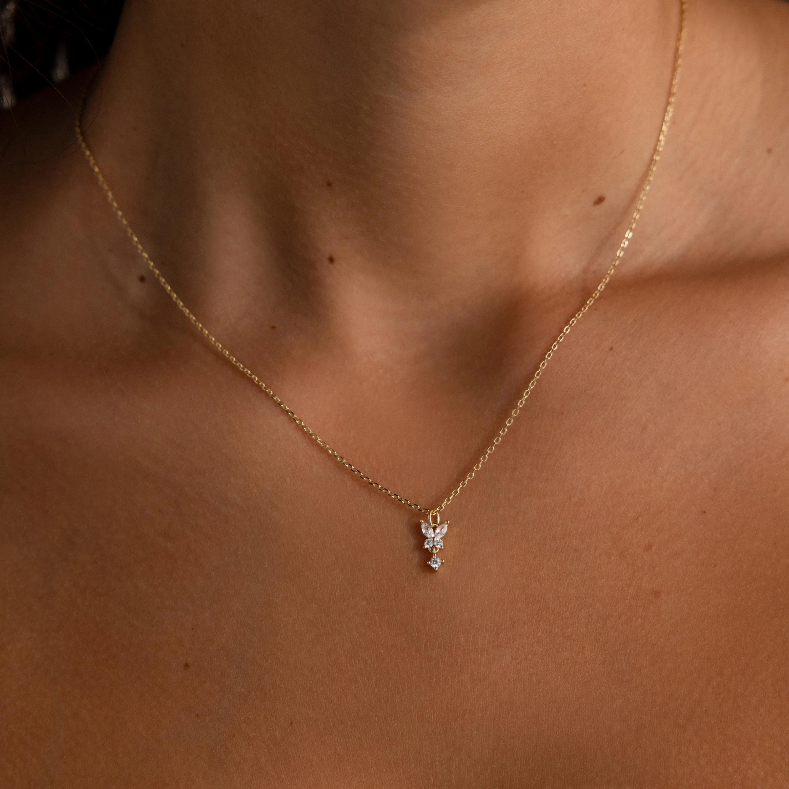 Butterfly Drop Necklace in 18K Gold - Image 4