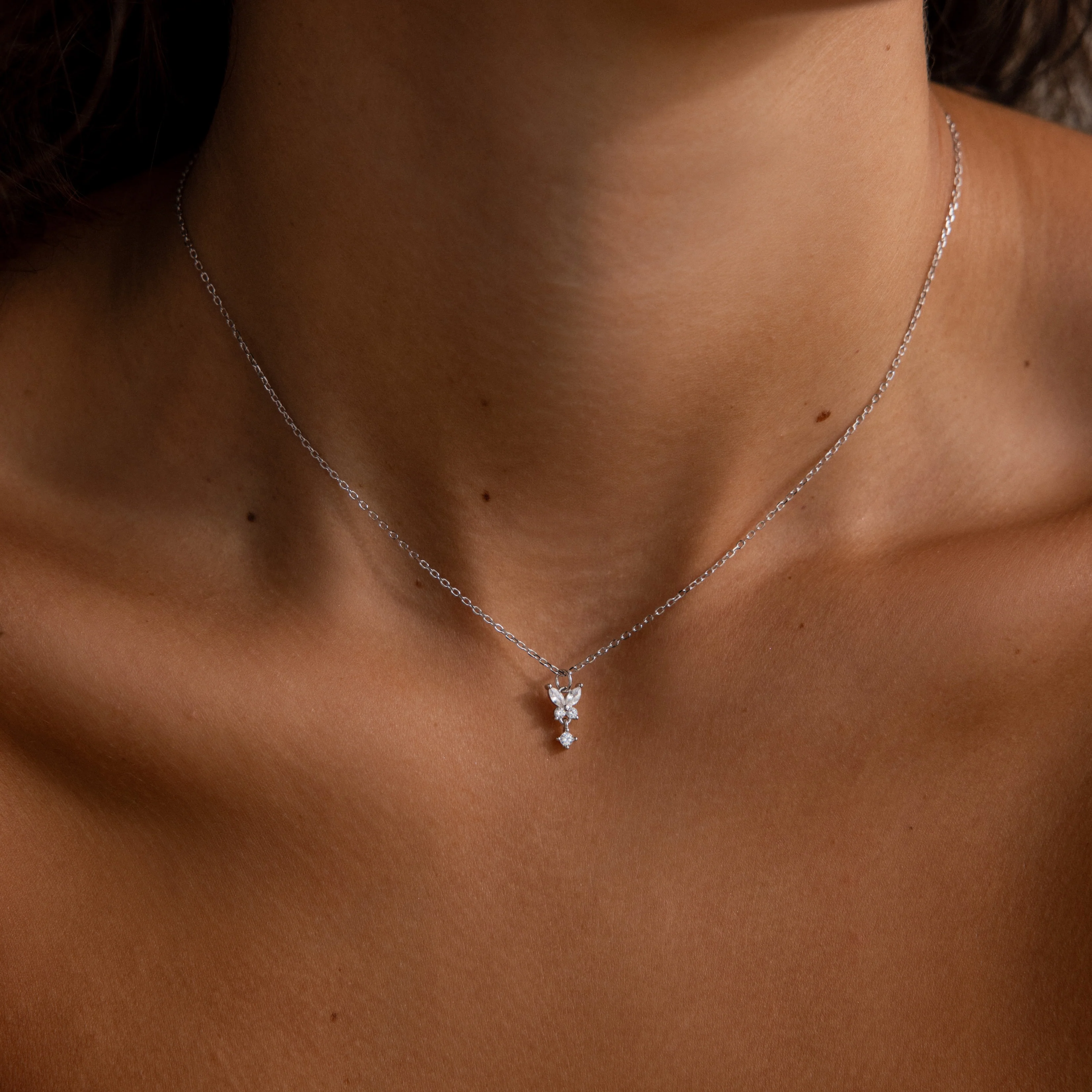 Butterfly Drop Necklace in Silver - Image 2
