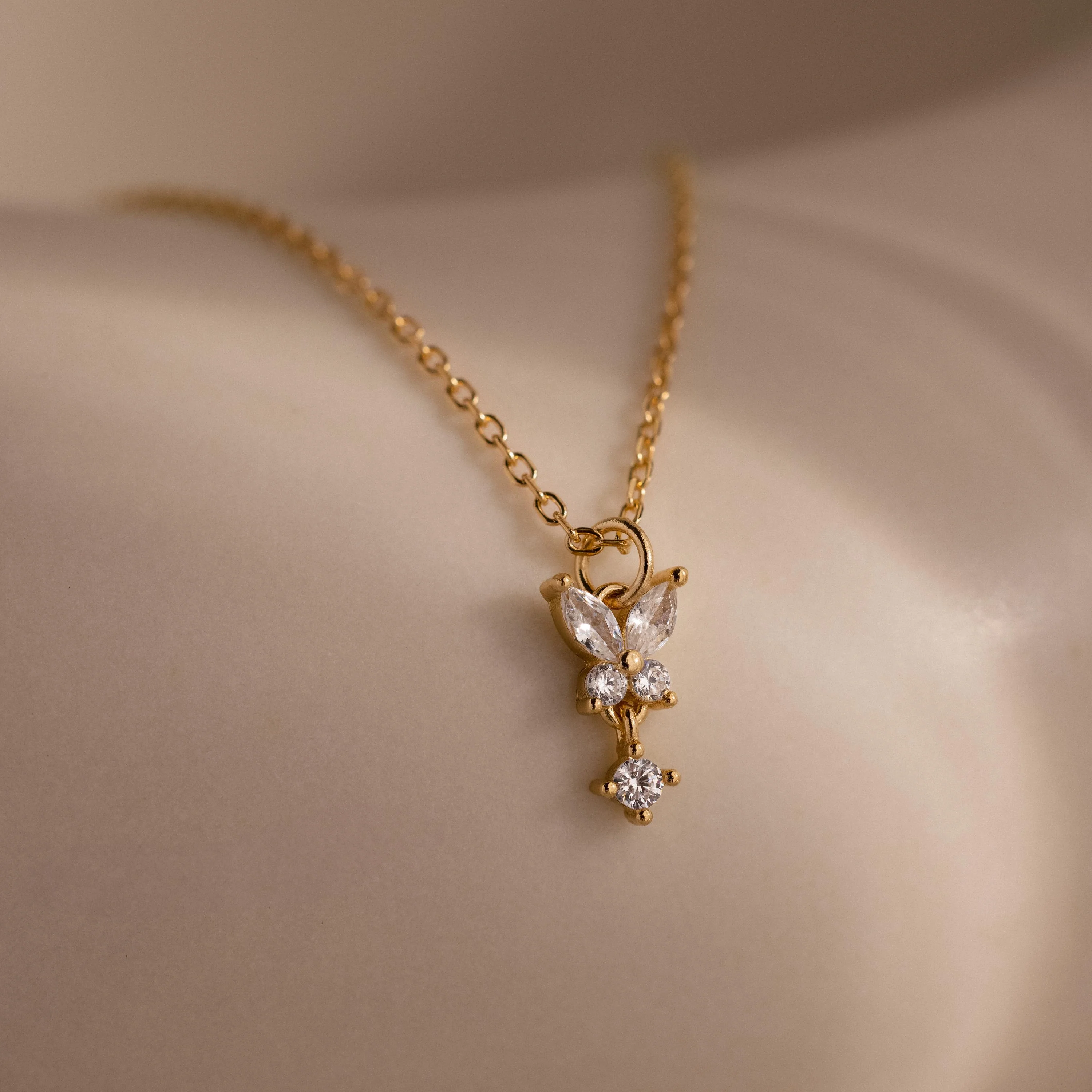 Butterfly Drop Necklace in 18K Gold