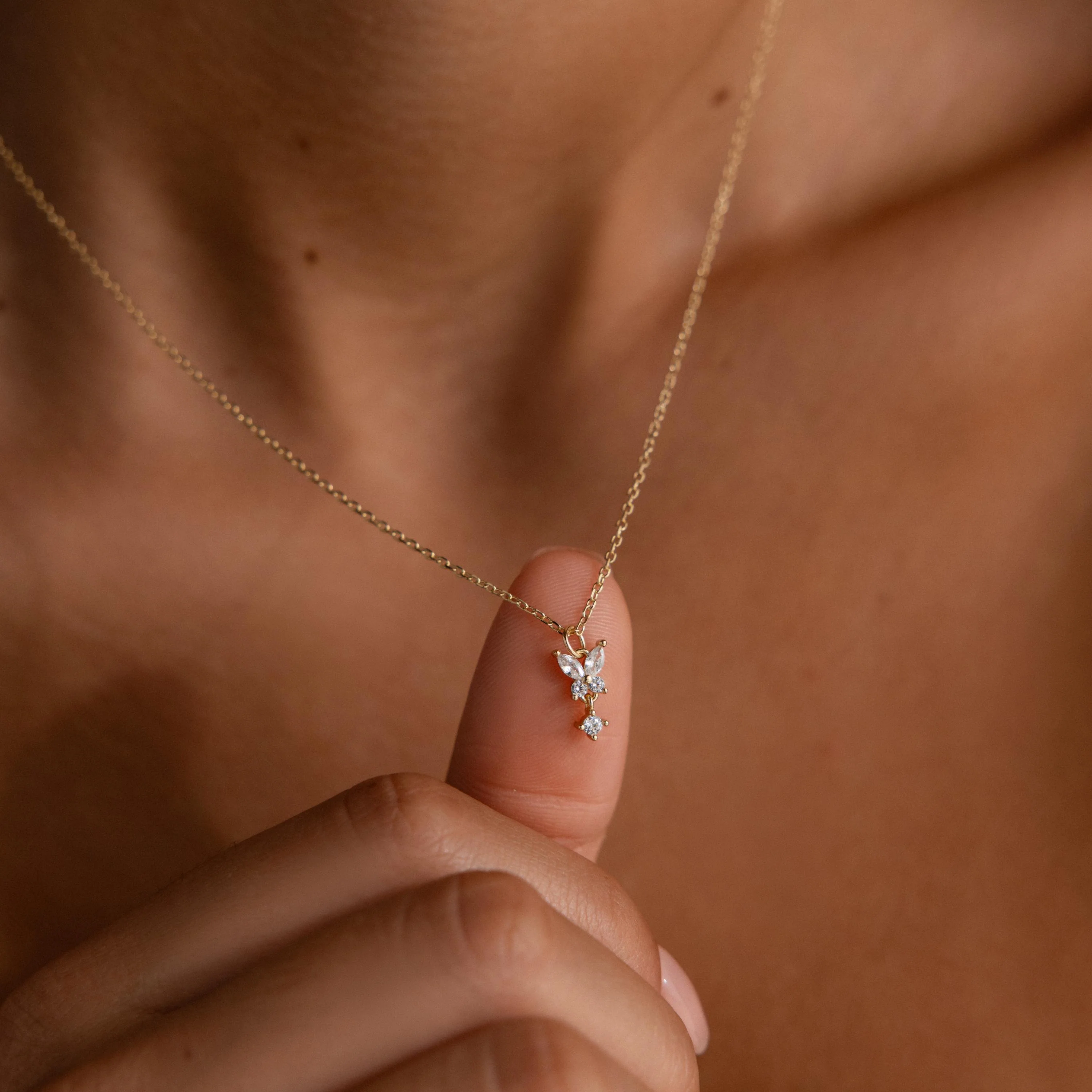 Butterfly Drop Necklace in 18K Gold - Image 2