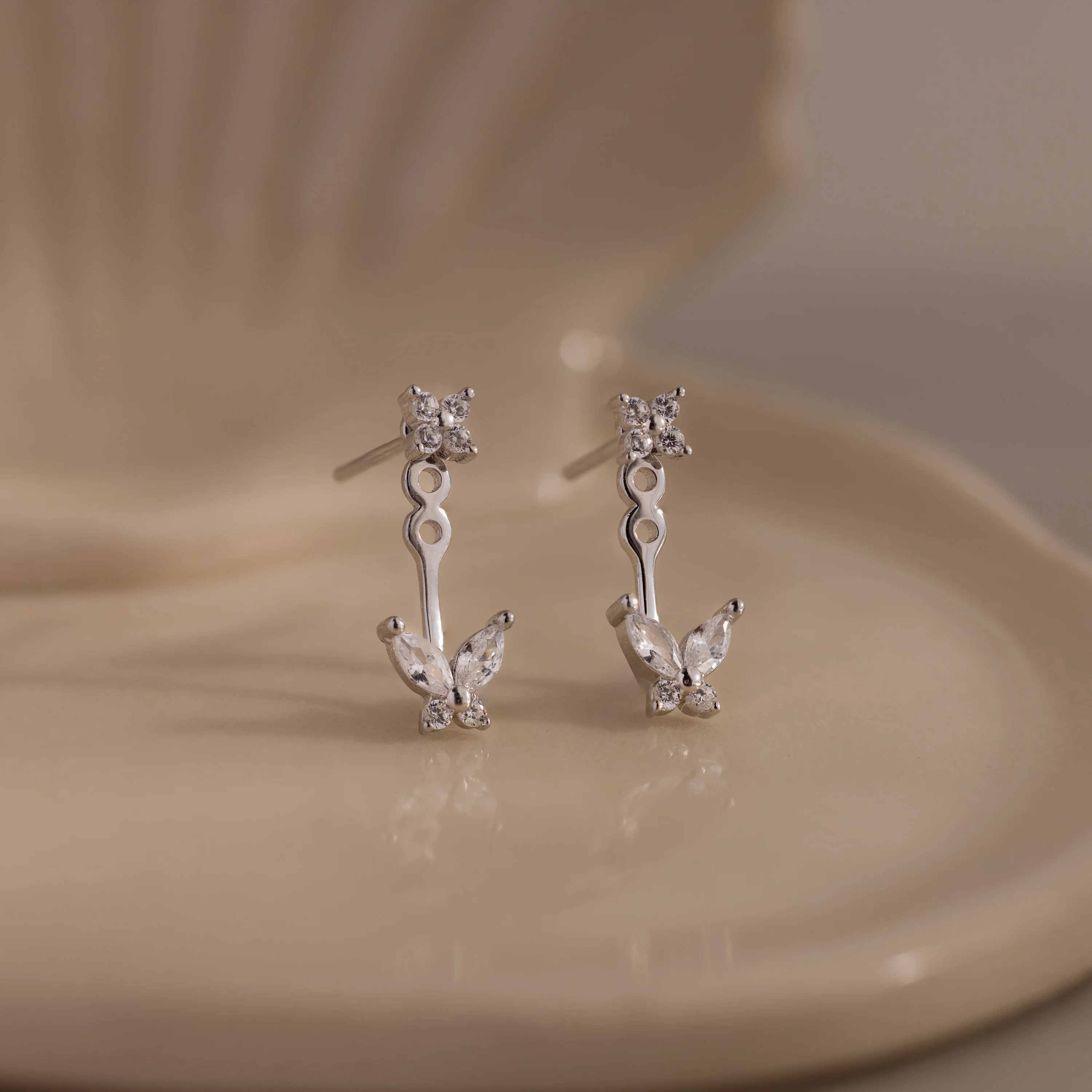 Butterfly Ear Jackets in Silver - Image 3