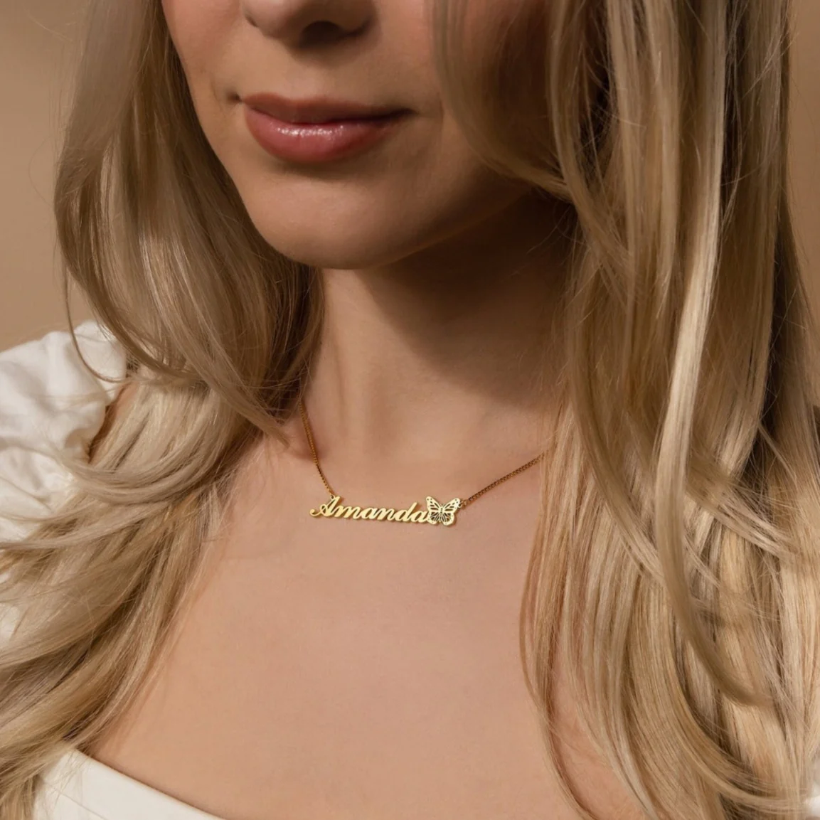 Butterfly Name Necklace in Box Chain - Image 2