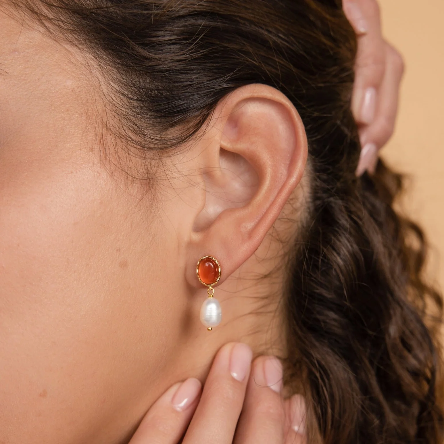 Carnelian Pearl Earrings - Image 2