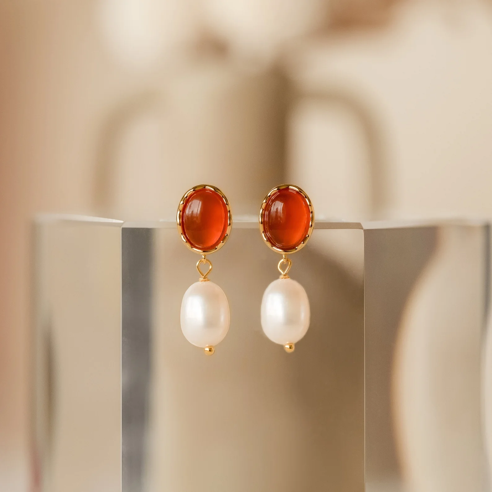Carnelian Pearl Earrings - Image 3