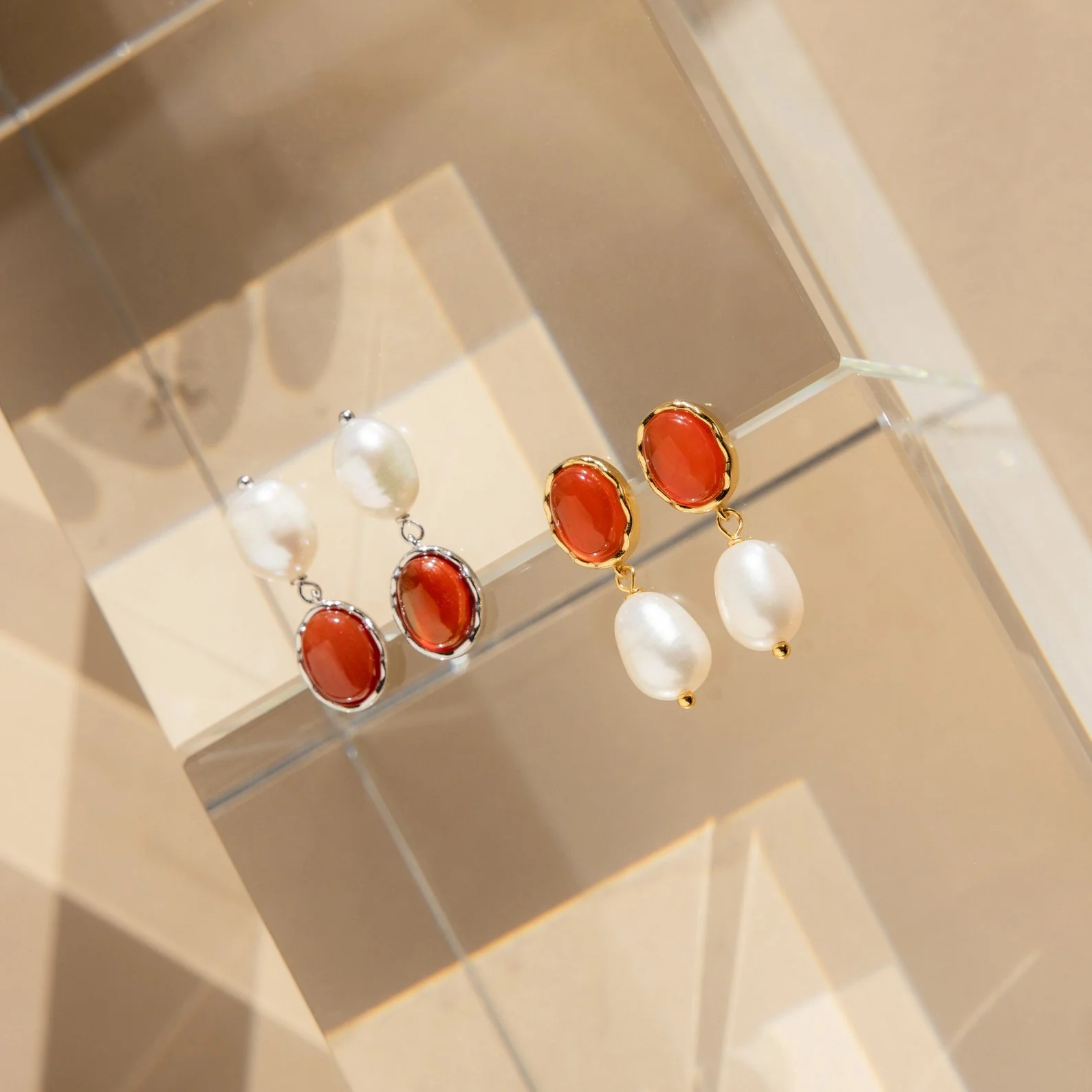 Carnelian Pearl Earrings - Image 6