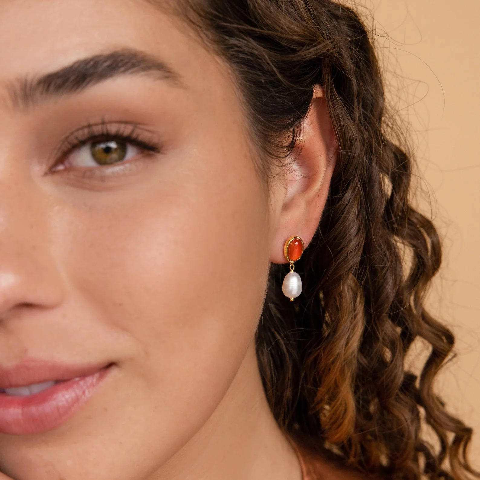 Carnelian Pearl Earrings - Image 8