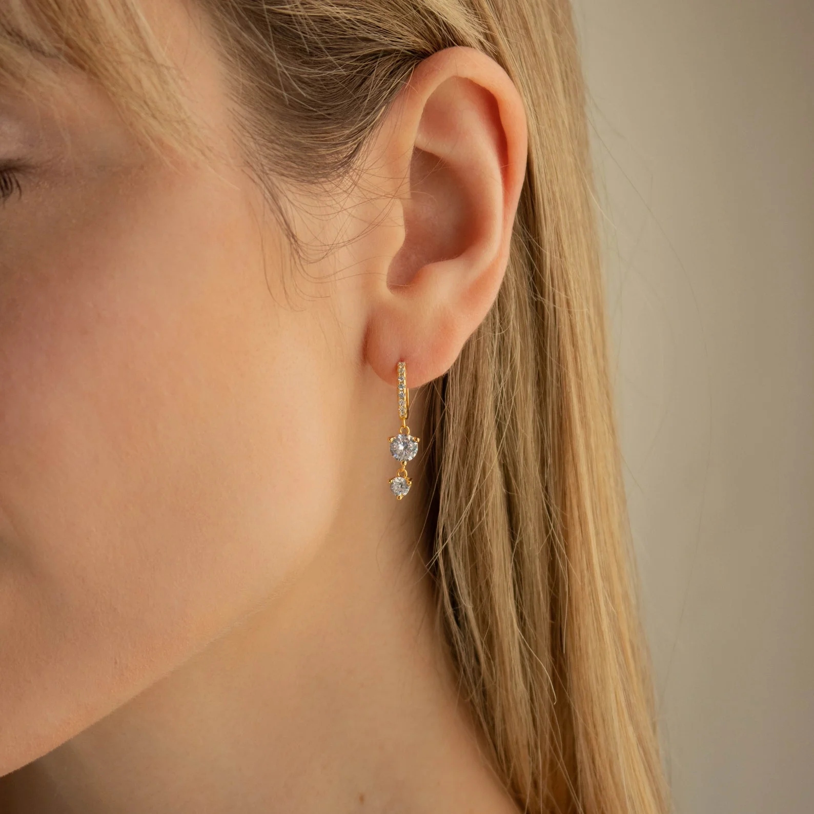 Caroline Pave Drop Huggies in 18K Gold - Image 4