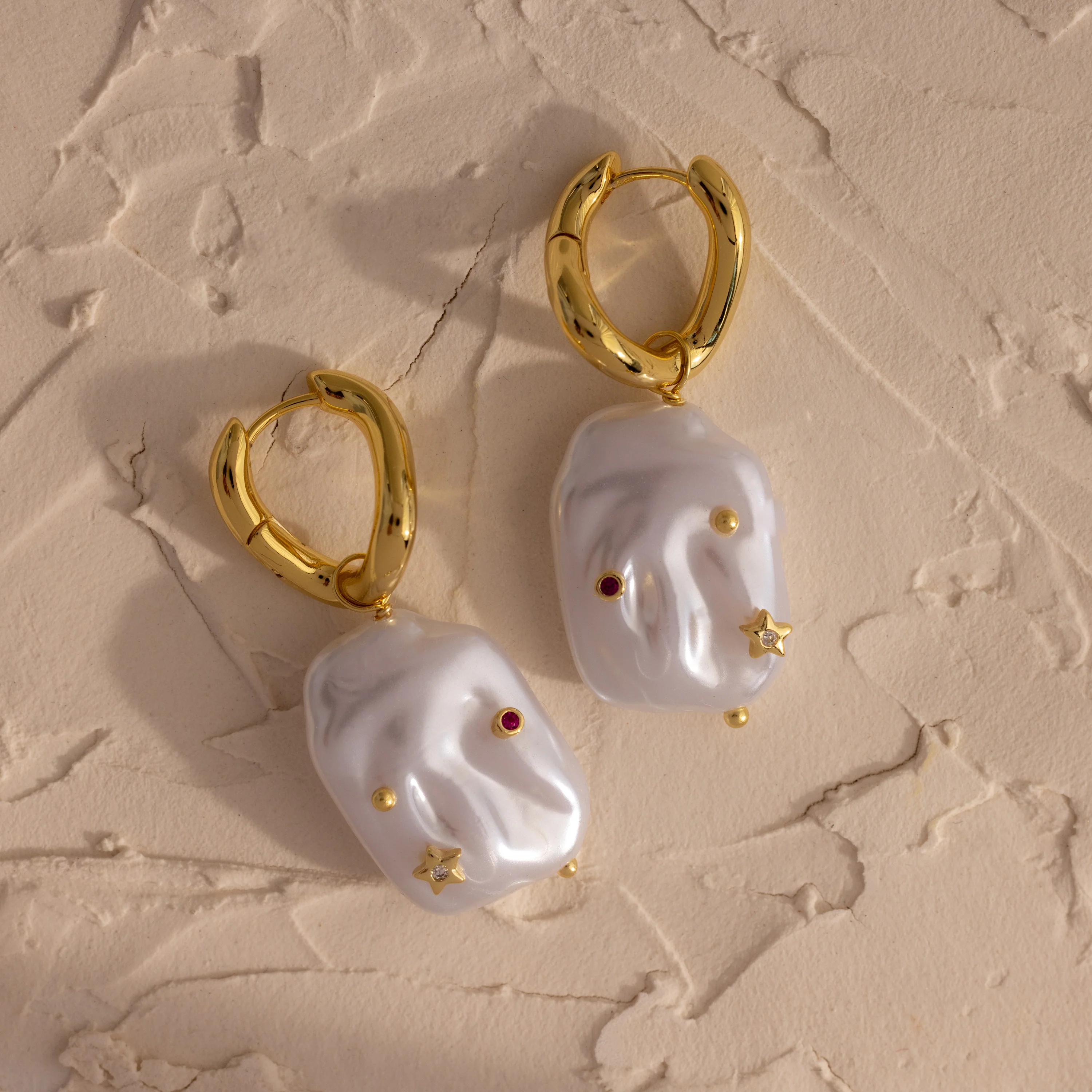Celestial Baroque Pearl Charm Hoops in 18K Gold - Image 3