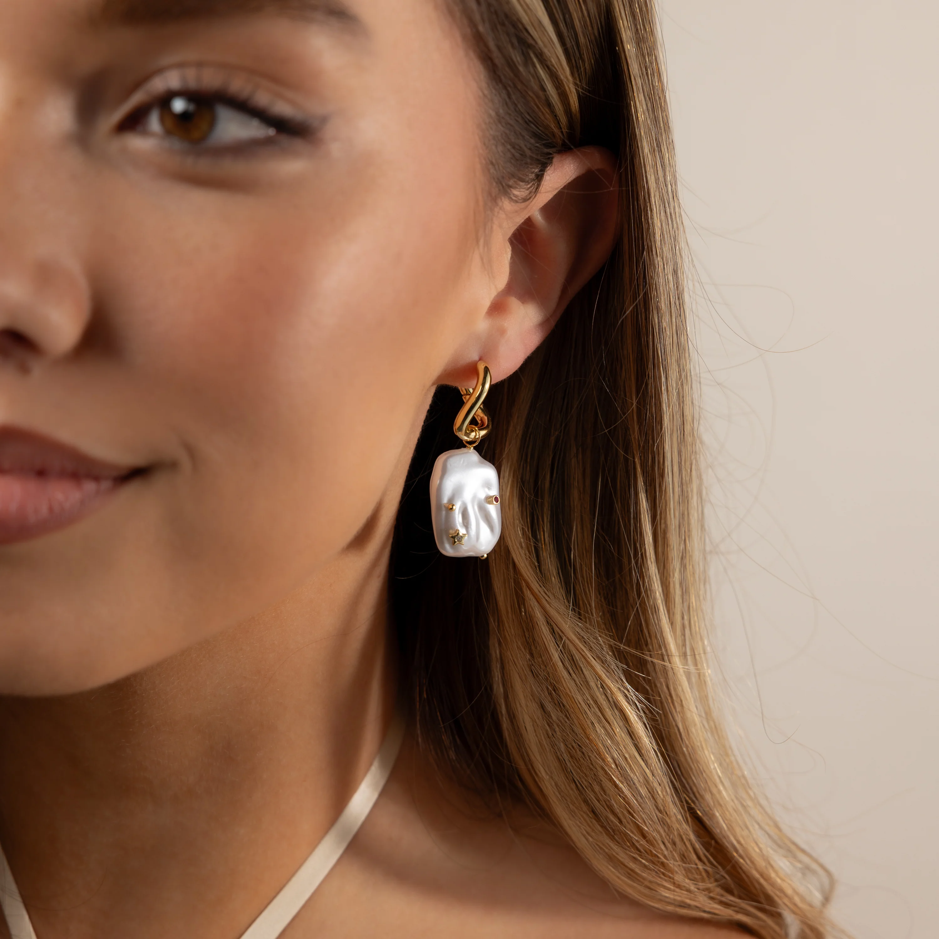 Celestial Baroque Pearl Charm Hoops - Image 2