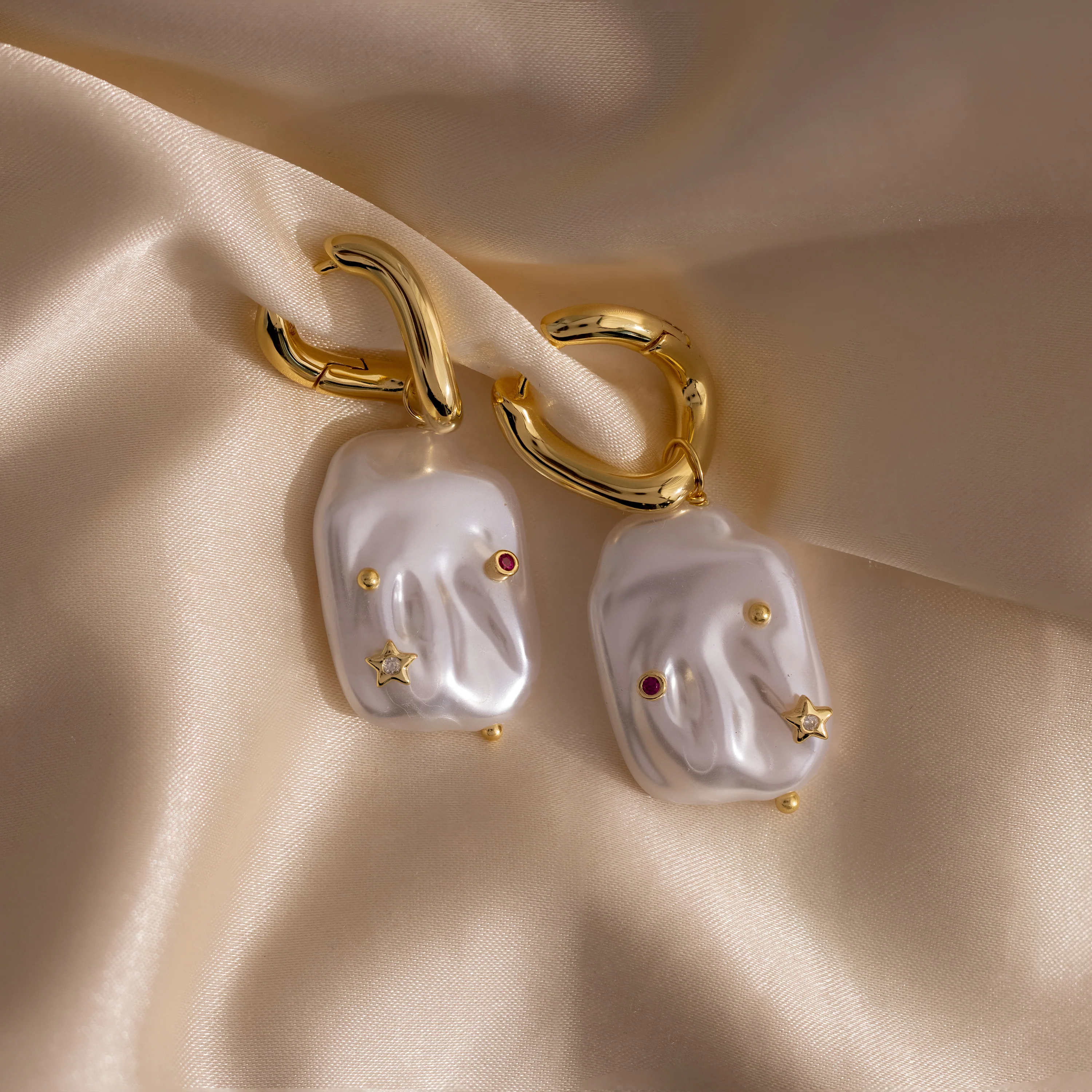 Celestial Baroque Pearl Charm Hoops - Image 3