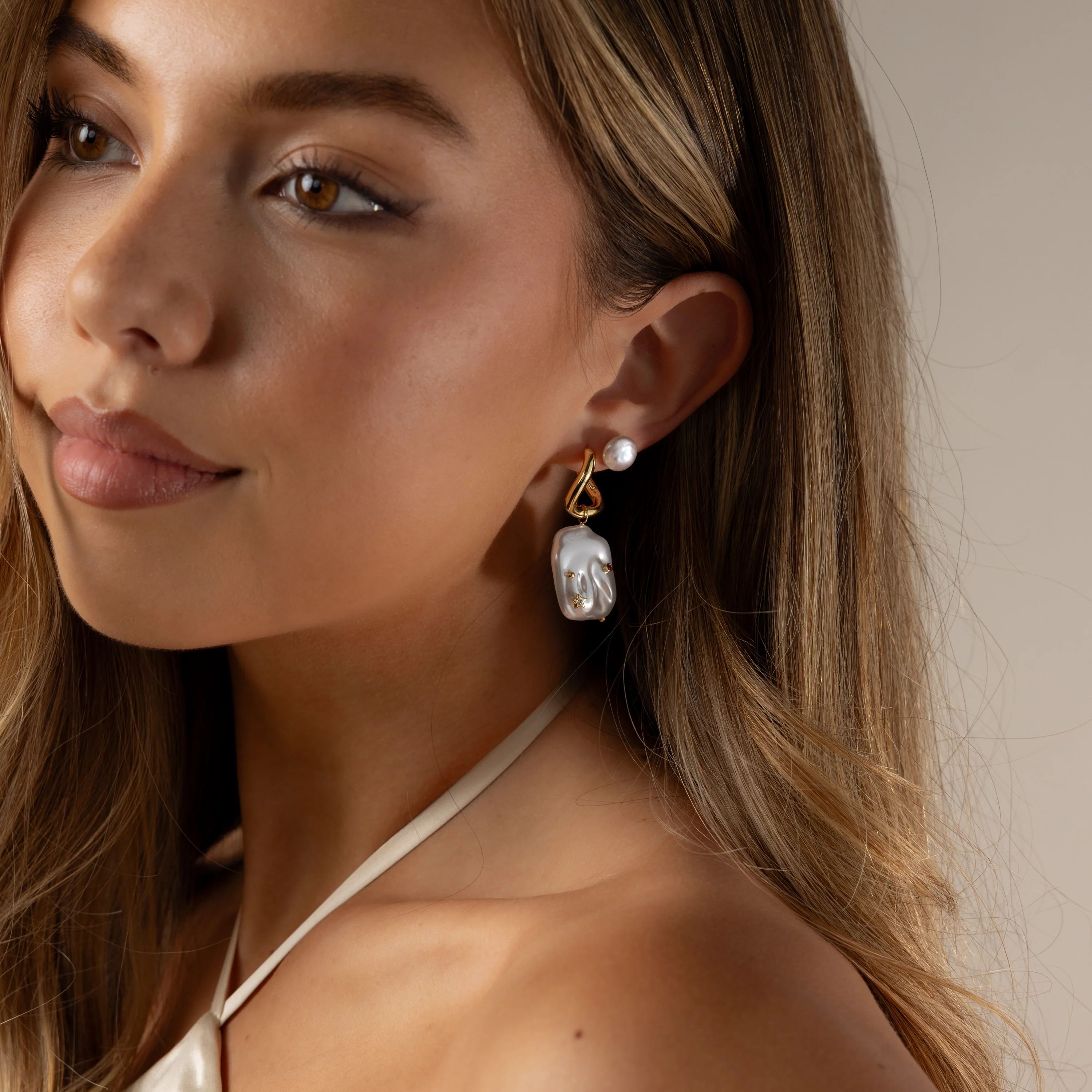 Celestial Baroque Pearl Charm Hoops - Image 7