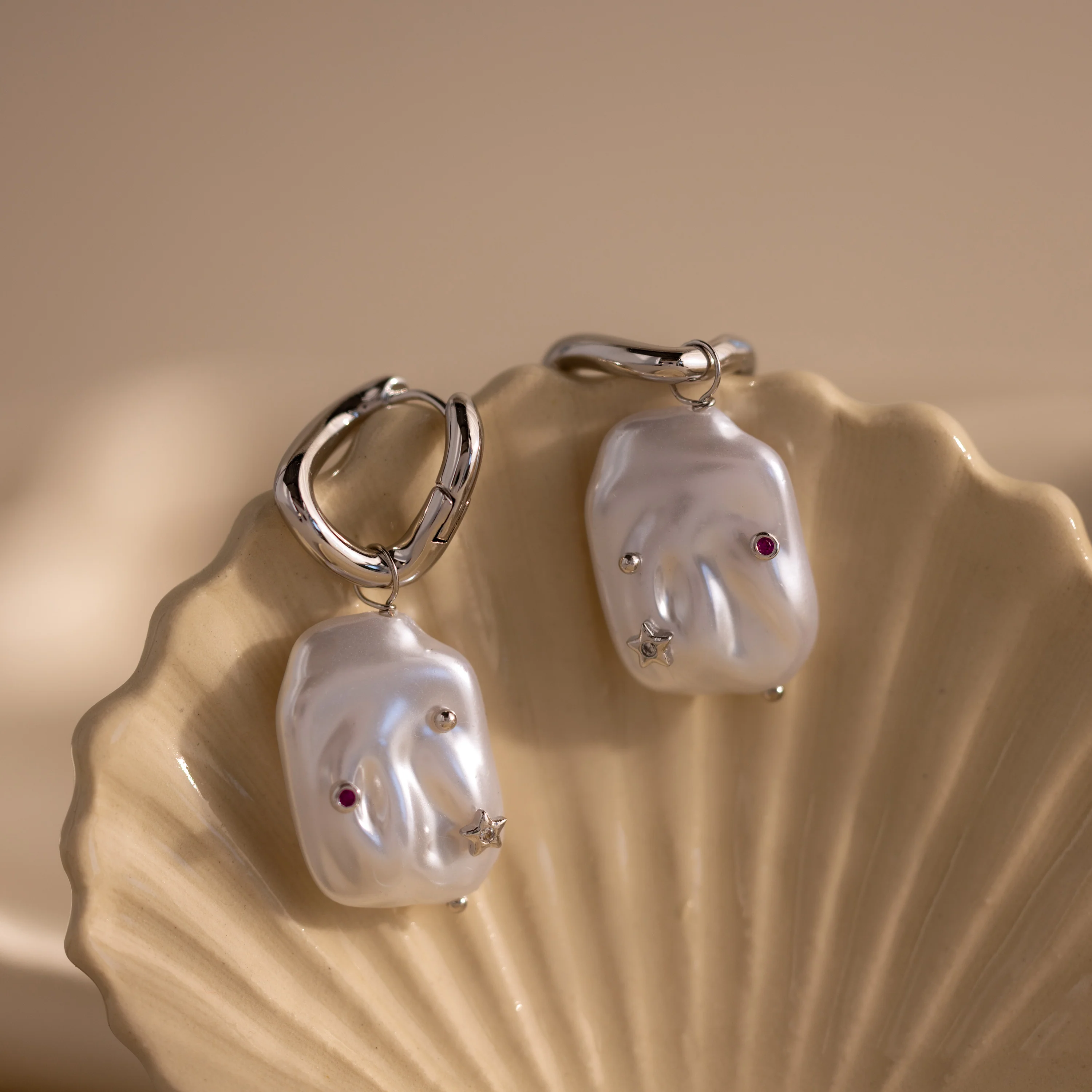 Celestial Baroque Pearl Charm Hoops - Image 8