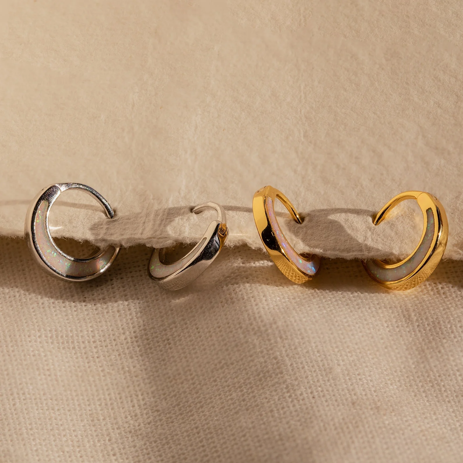 Crescent Moon Opal Huggies - Image 8