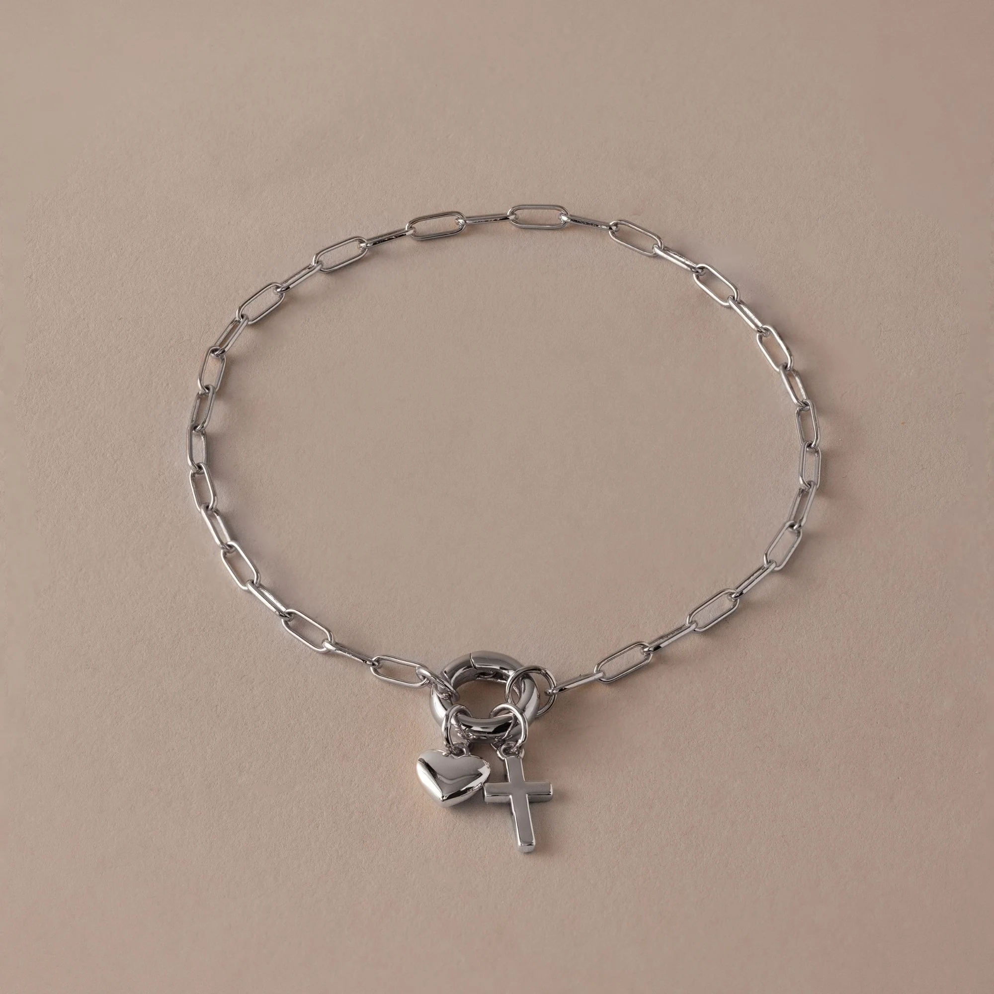 Cross & Heart Charm Bracelet in Silver