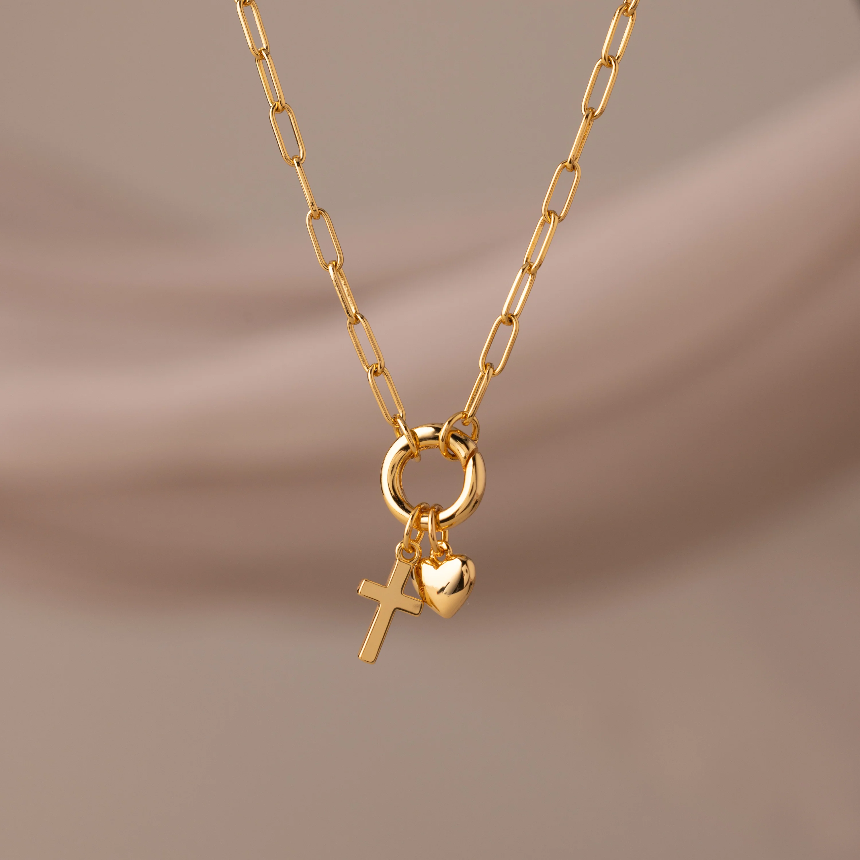 Cross & Heart Charm Bracelet in 18K Gold - Image 7