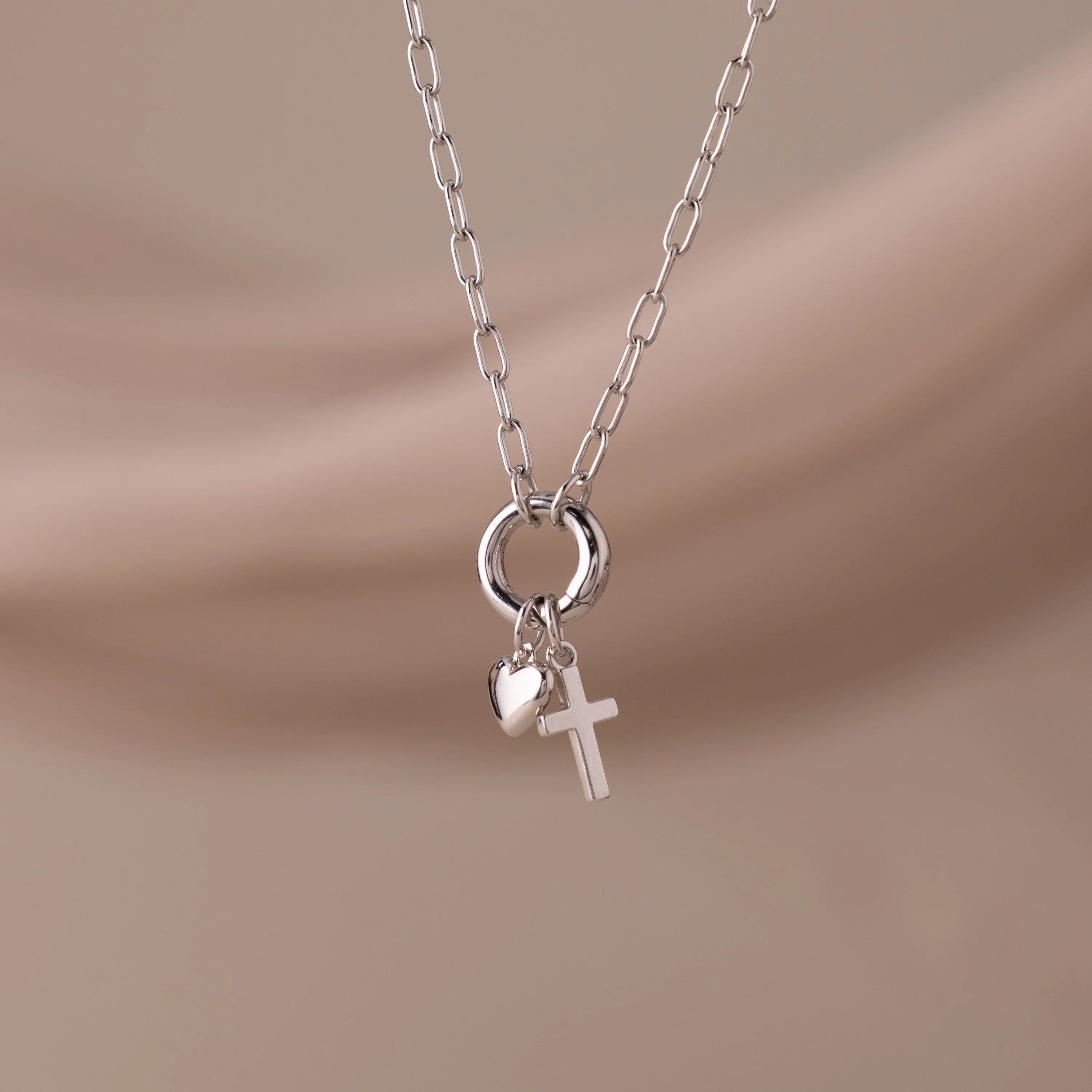 Cross & Heart Charm Bracelet in Silver - Image 5