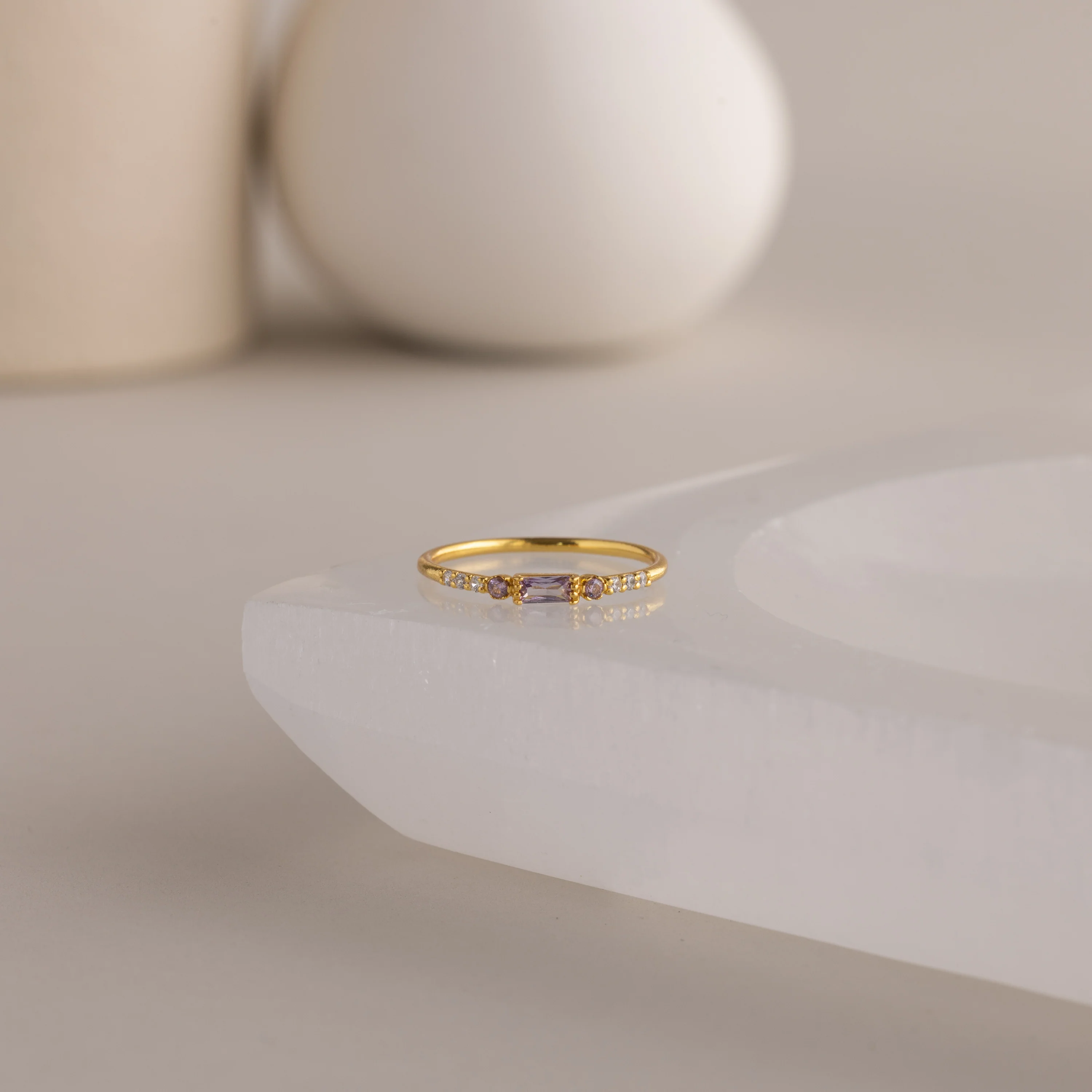 Dainty Baguette Birthstone Ring