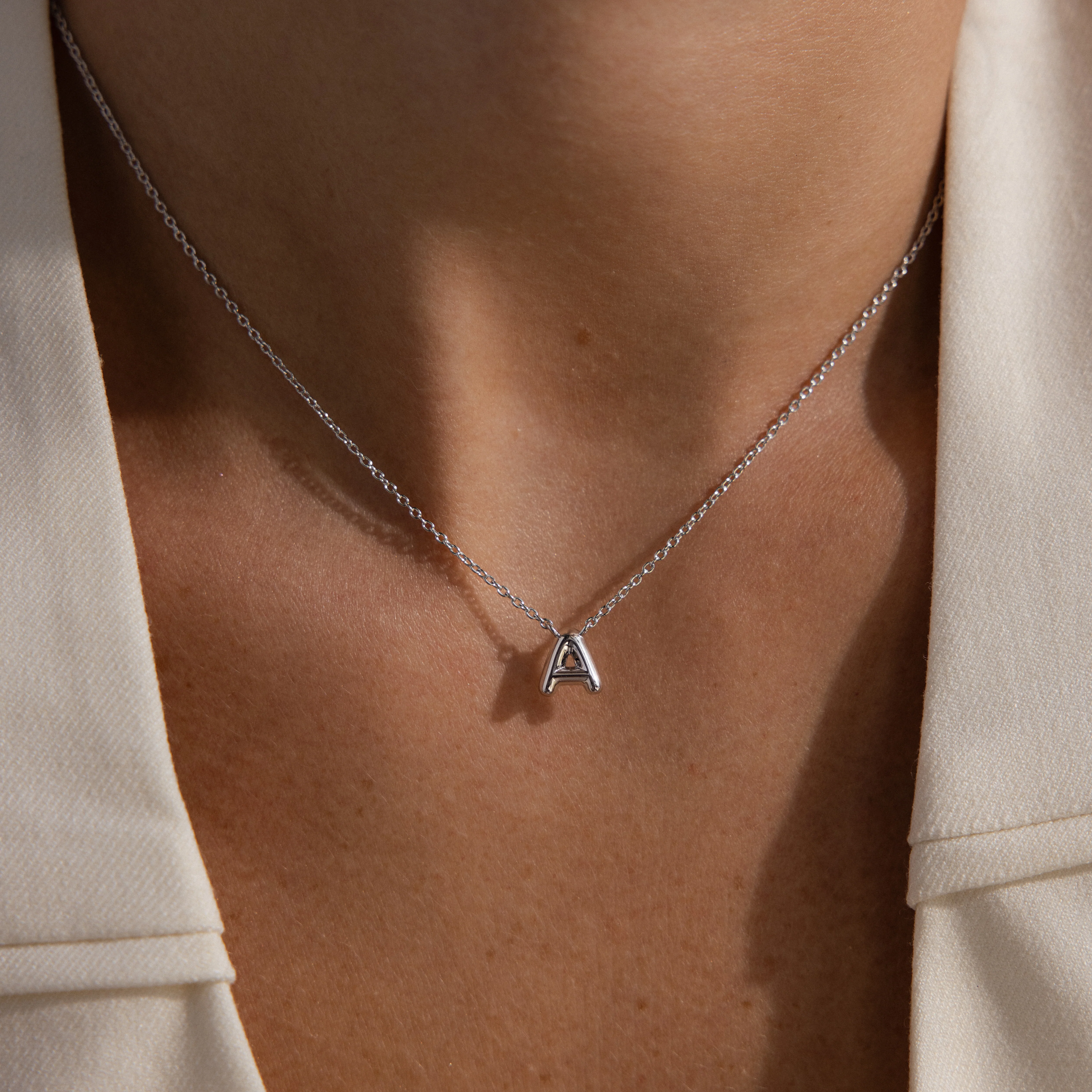 Dainty Bubble Letter Necklace in Silver - Image 4