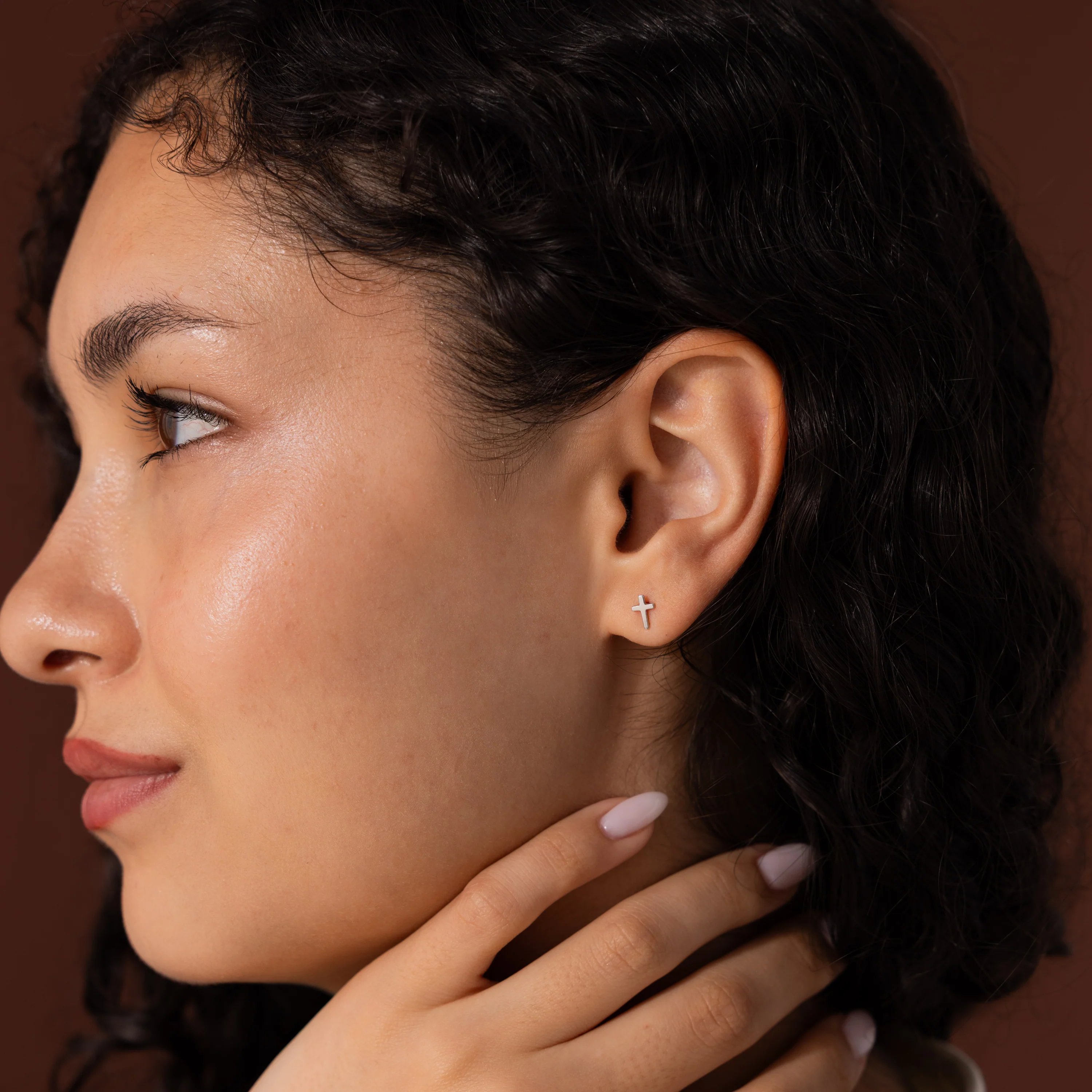 Dainty Cross Studs in Silver - Image 4