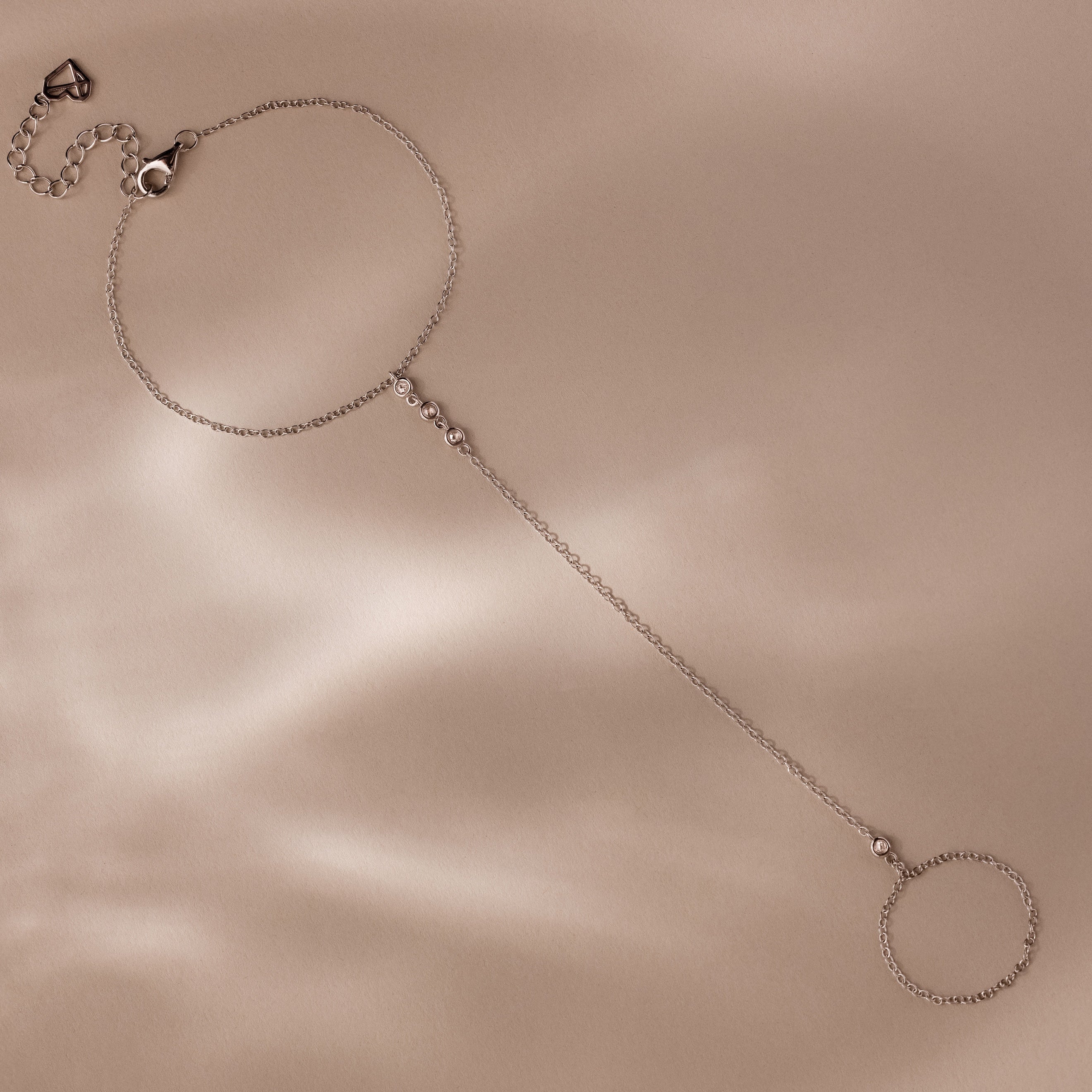 Dainty Diamond Hand Chain Bracelet in Silver - Image 2