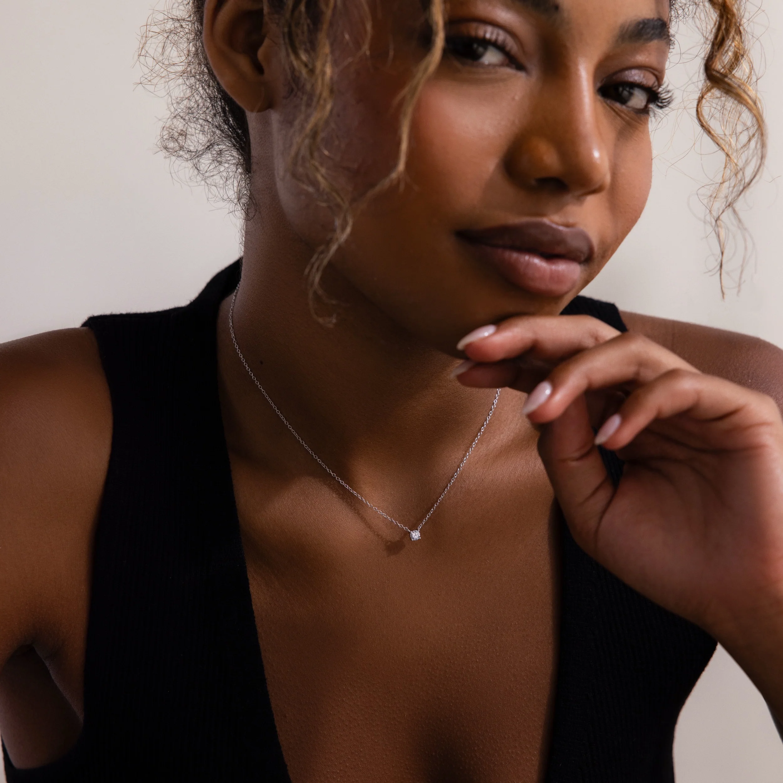Dainty Diamond Necklace in Silver - Image 4