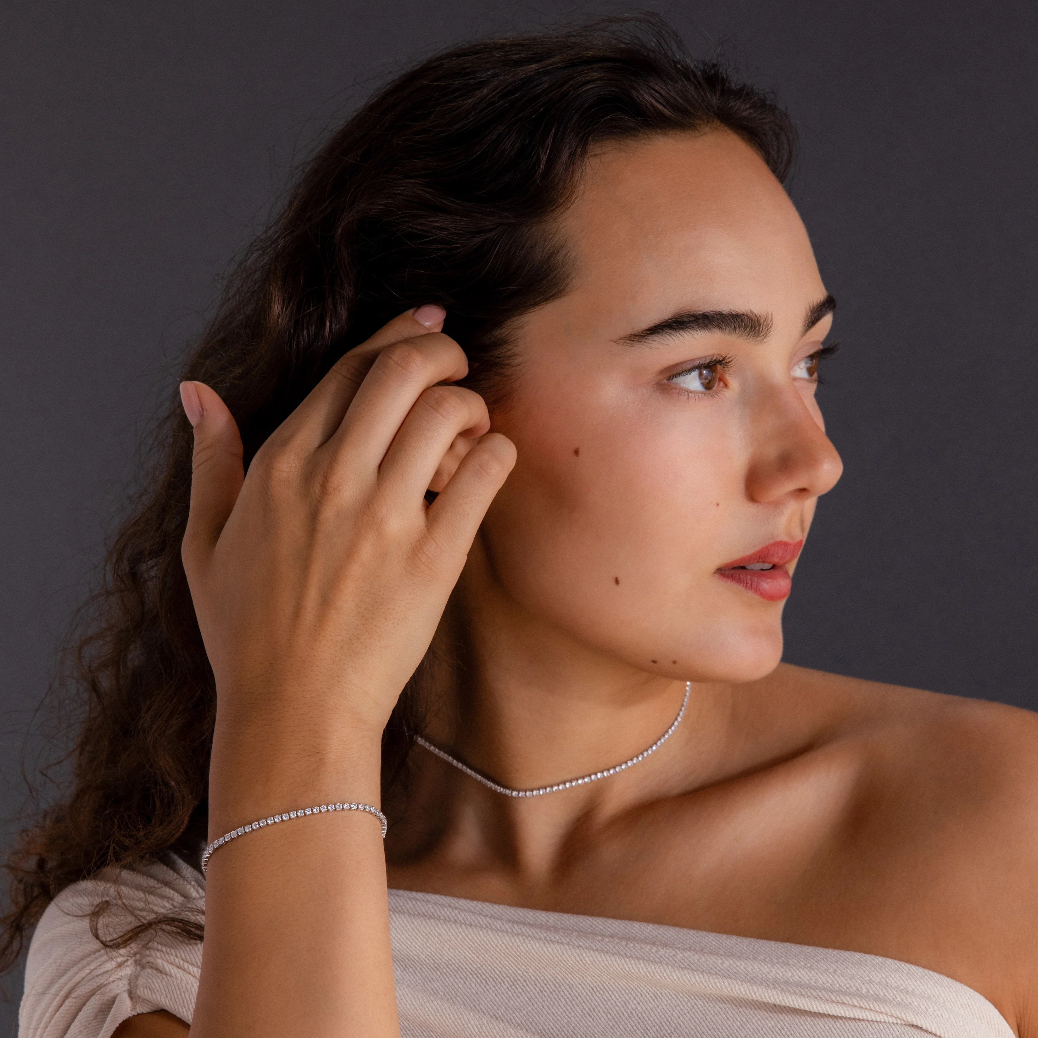 Dainty Diamond Tennis Necklace & Bracelet Set in Silver - Image 7