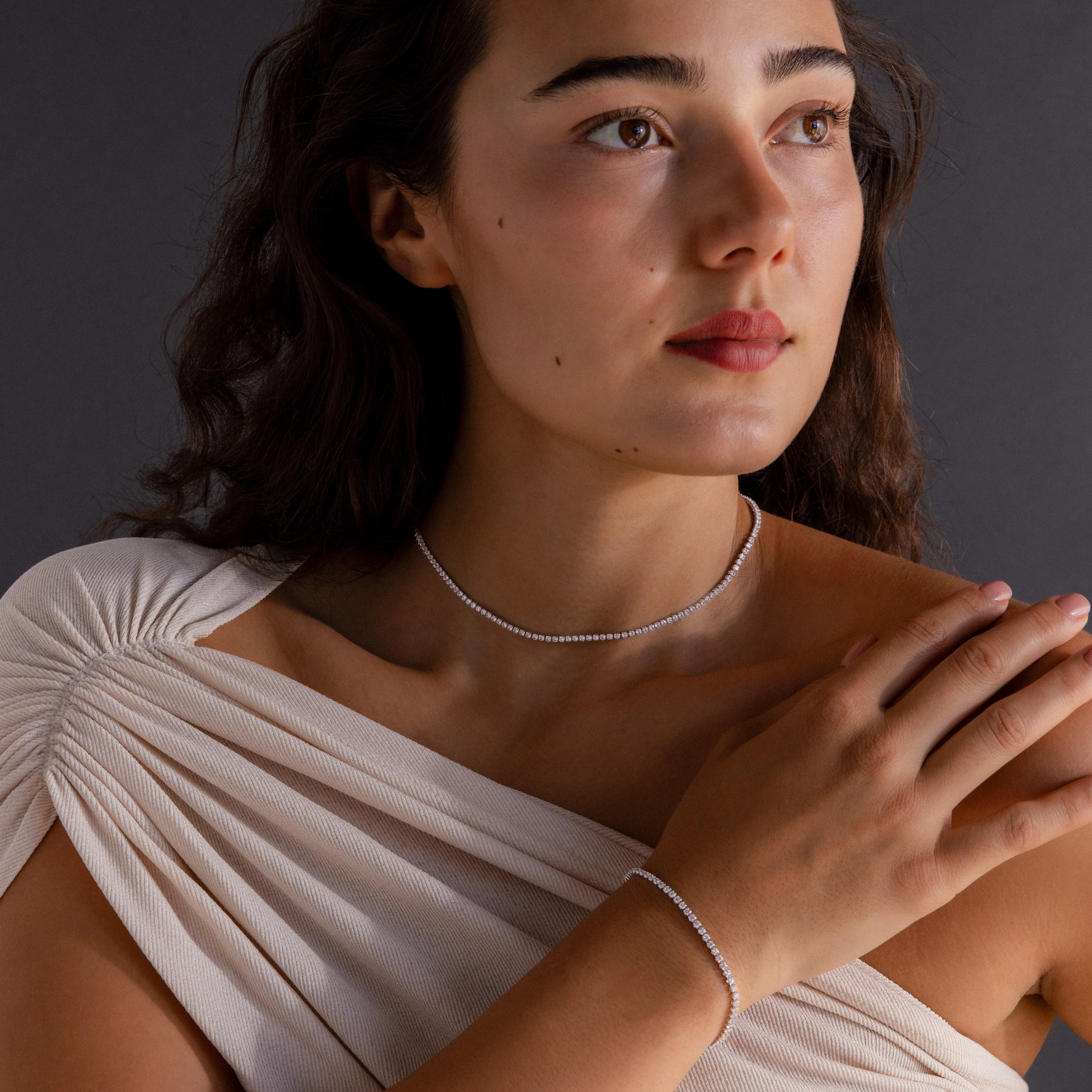 Dainty Diamond Tennis Necklace & Bracelet Set in Silver - Image 2