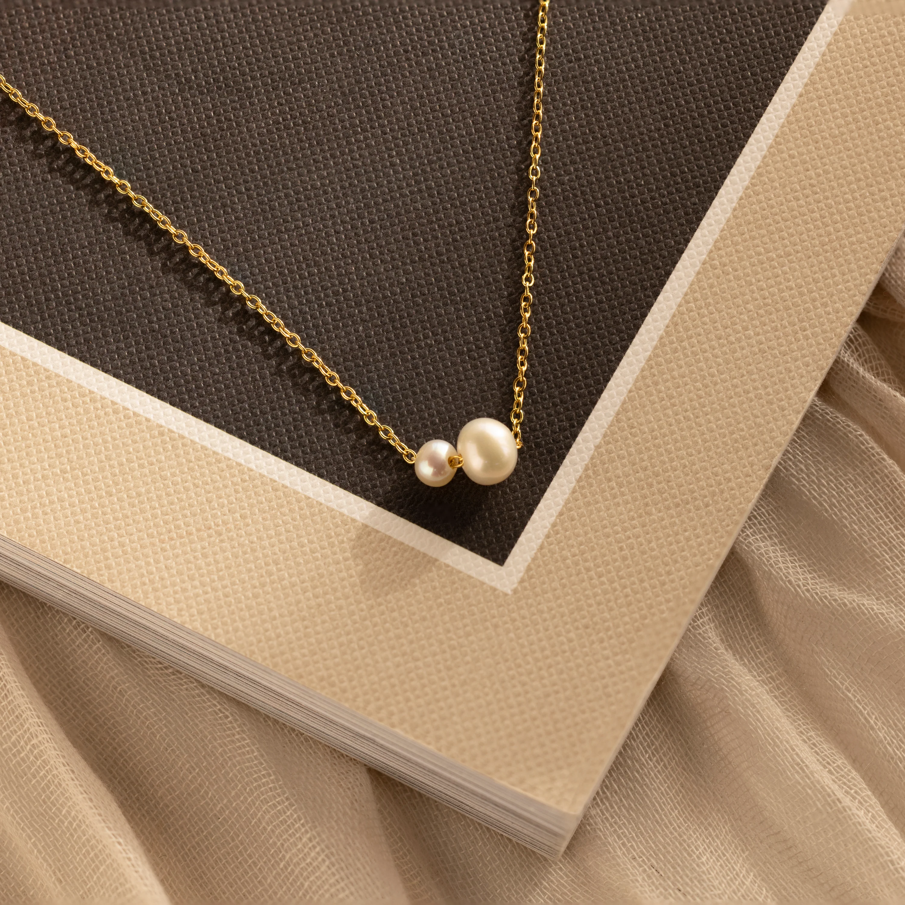Dainty Duo Pearl Necklace in 18K Gold - Image 3