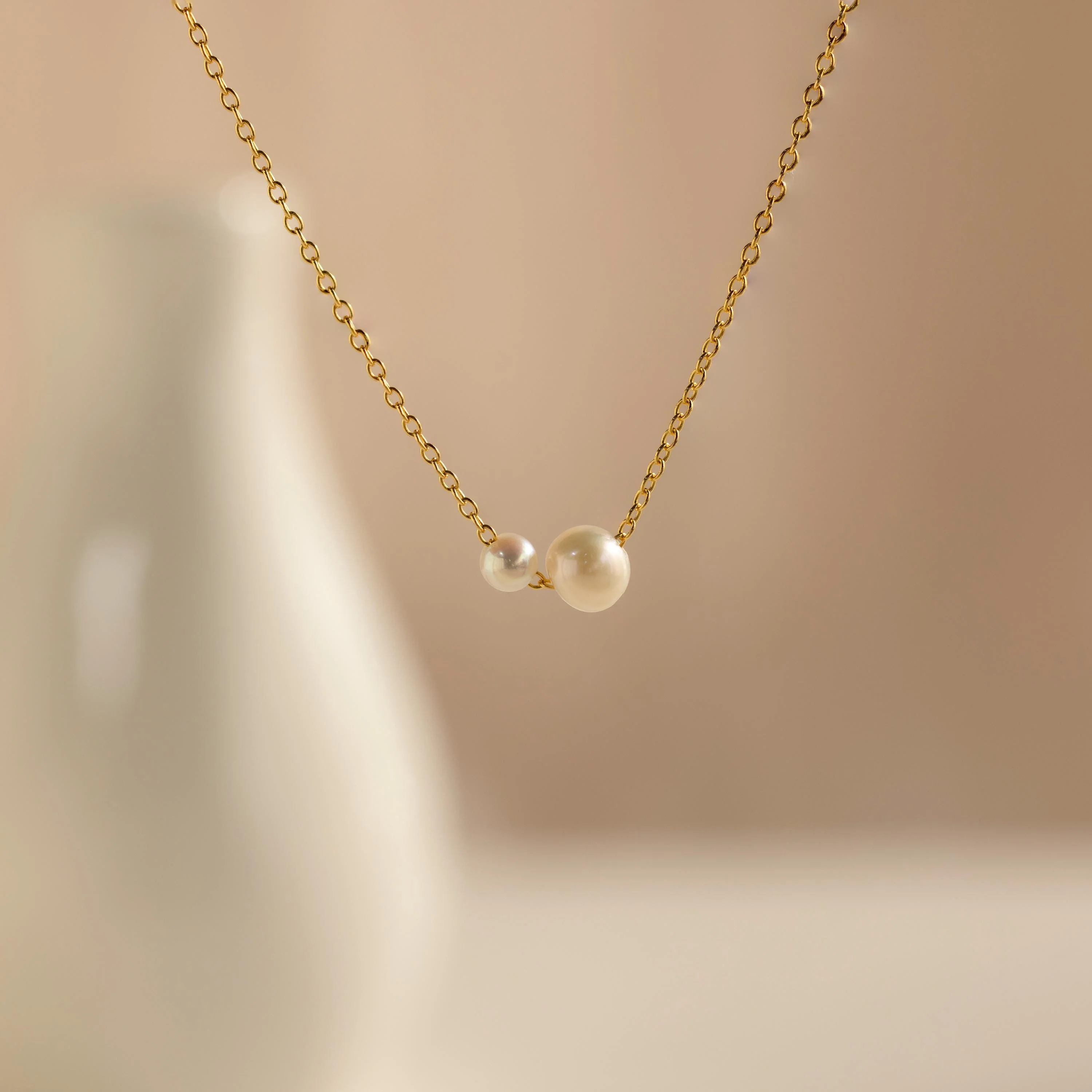 Dainty Duo Pearl Necklace in 18K Gold - Image 5