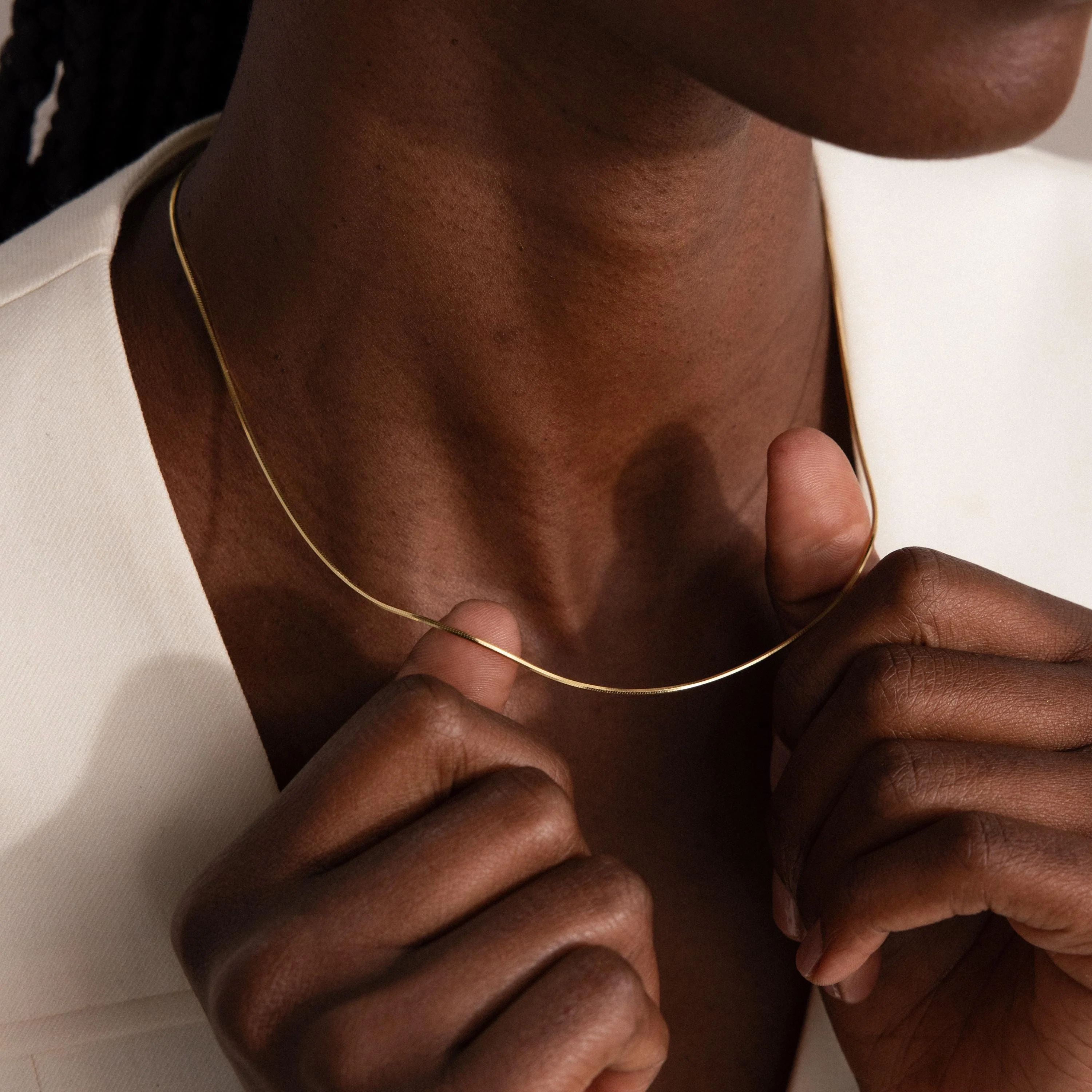 Dainty Herringbone Necklace in 18K Gold - Image 2