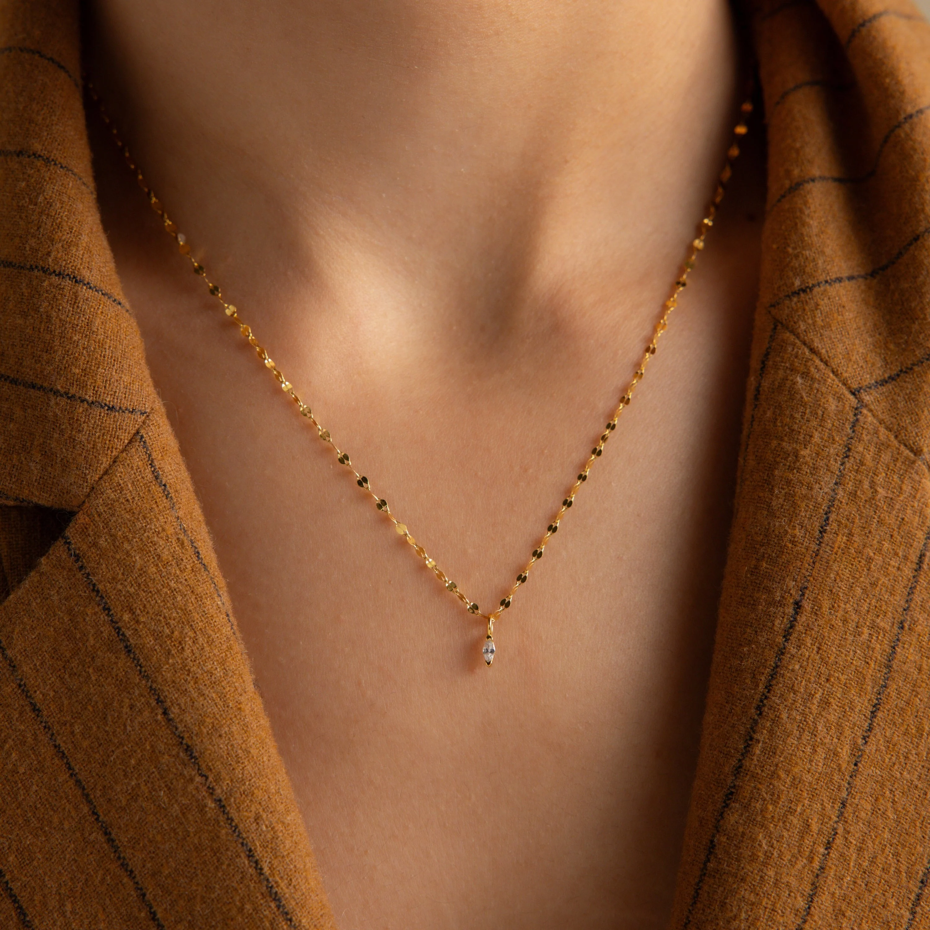 Dainty Marquise Pendant Necklace in 18K Gold - Image 2