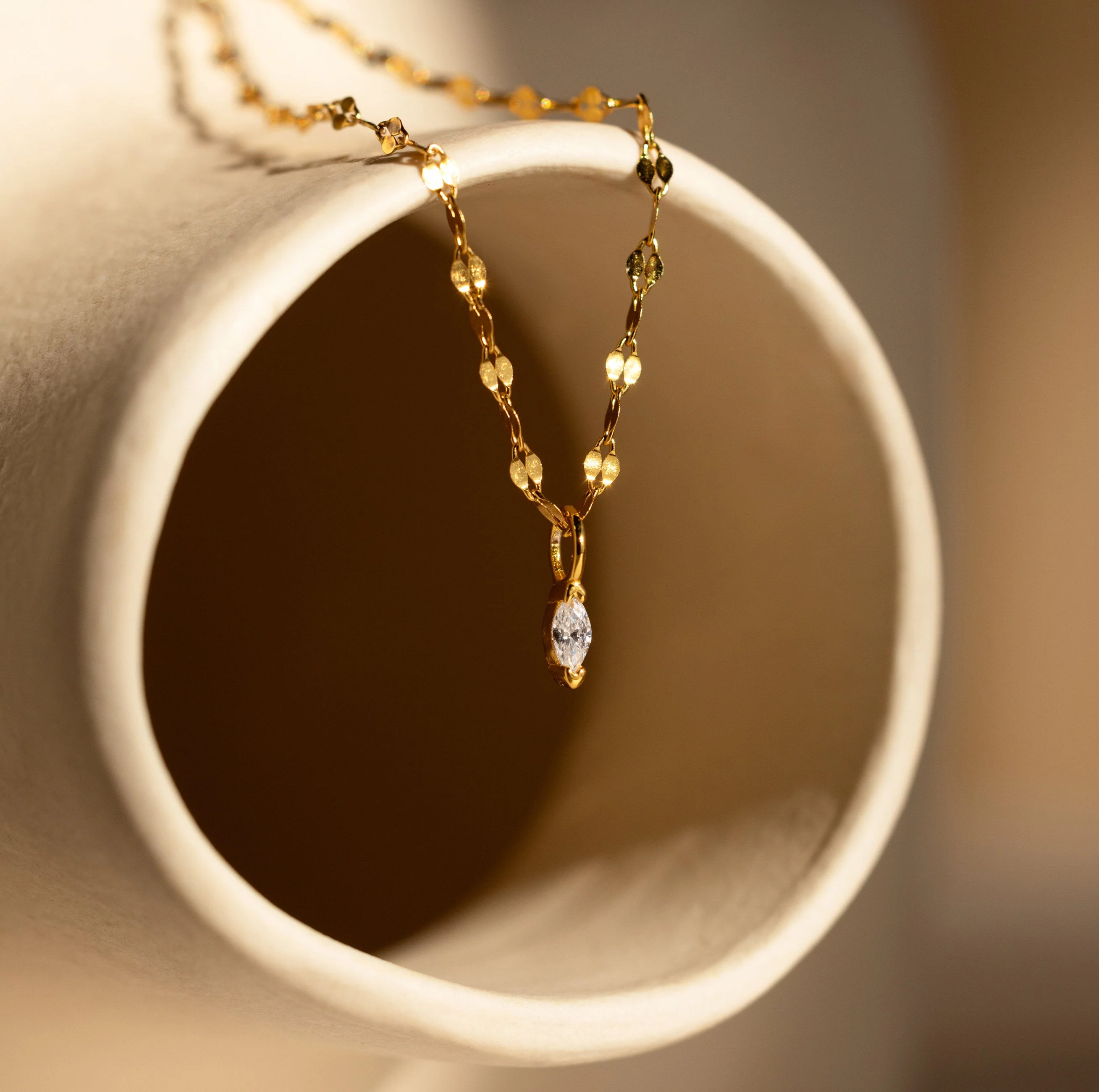 Dainty Marquise Pendant Necklace in 18K Gold - Image 3
