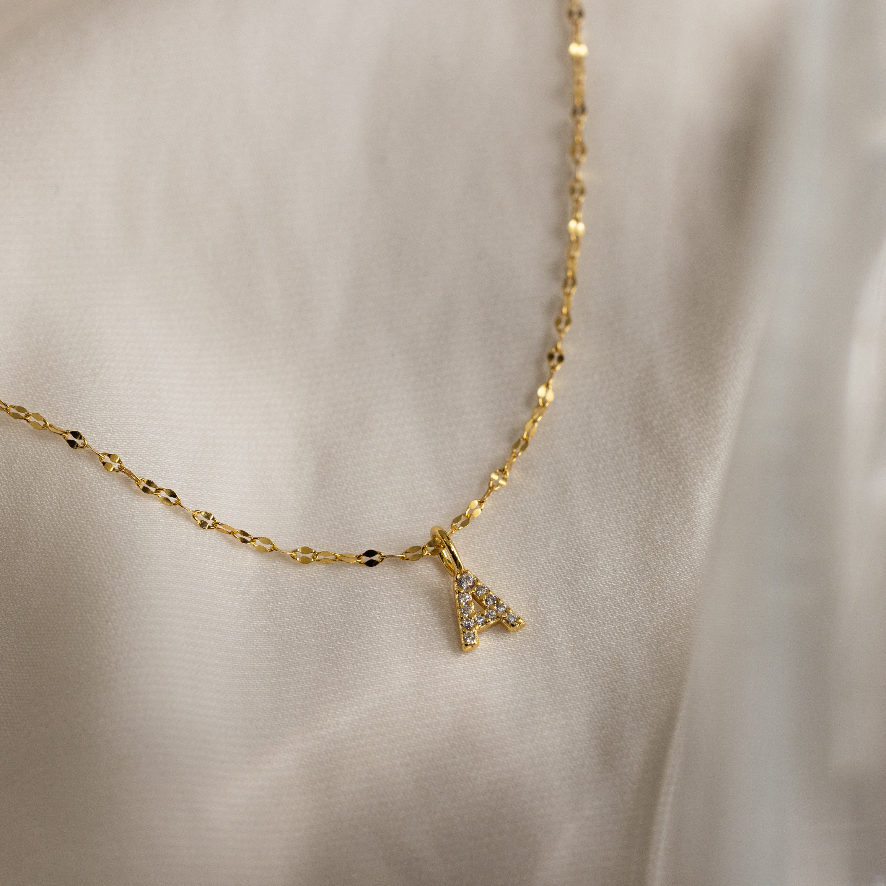 Dainty Pave Letter Necklace in 18K Gold - Image 9